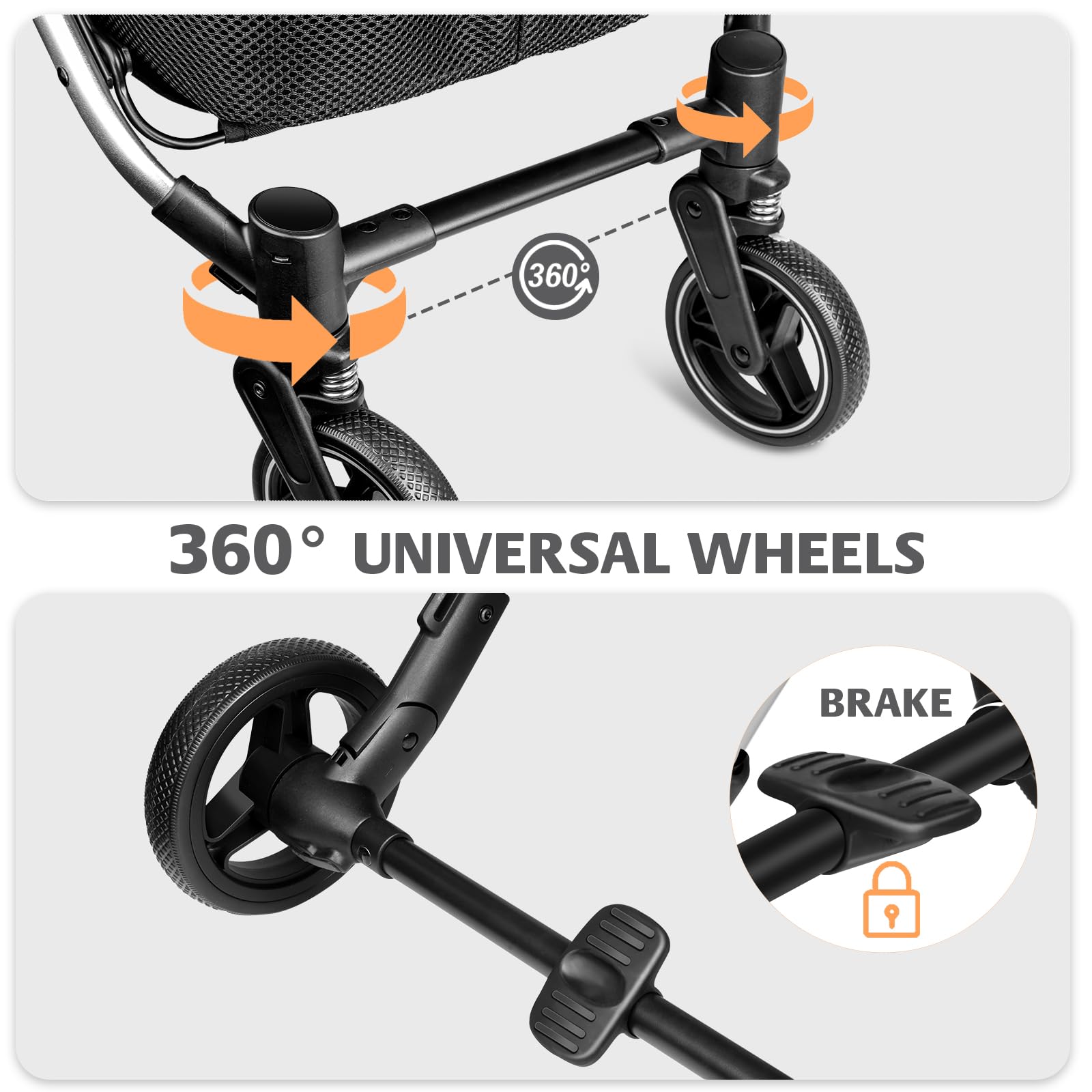 Premium Double Pet Stroller for 2 Dogs or Cats - One-Hand Foldable Design with Detachable Carrier, Safety Belt & Lockable Wheels - Heavy Duty Stroller for Small/Medium Pets up to 52LBS (Gray) - Perfect for Park Walks, Vet Visits & Travel Adventures