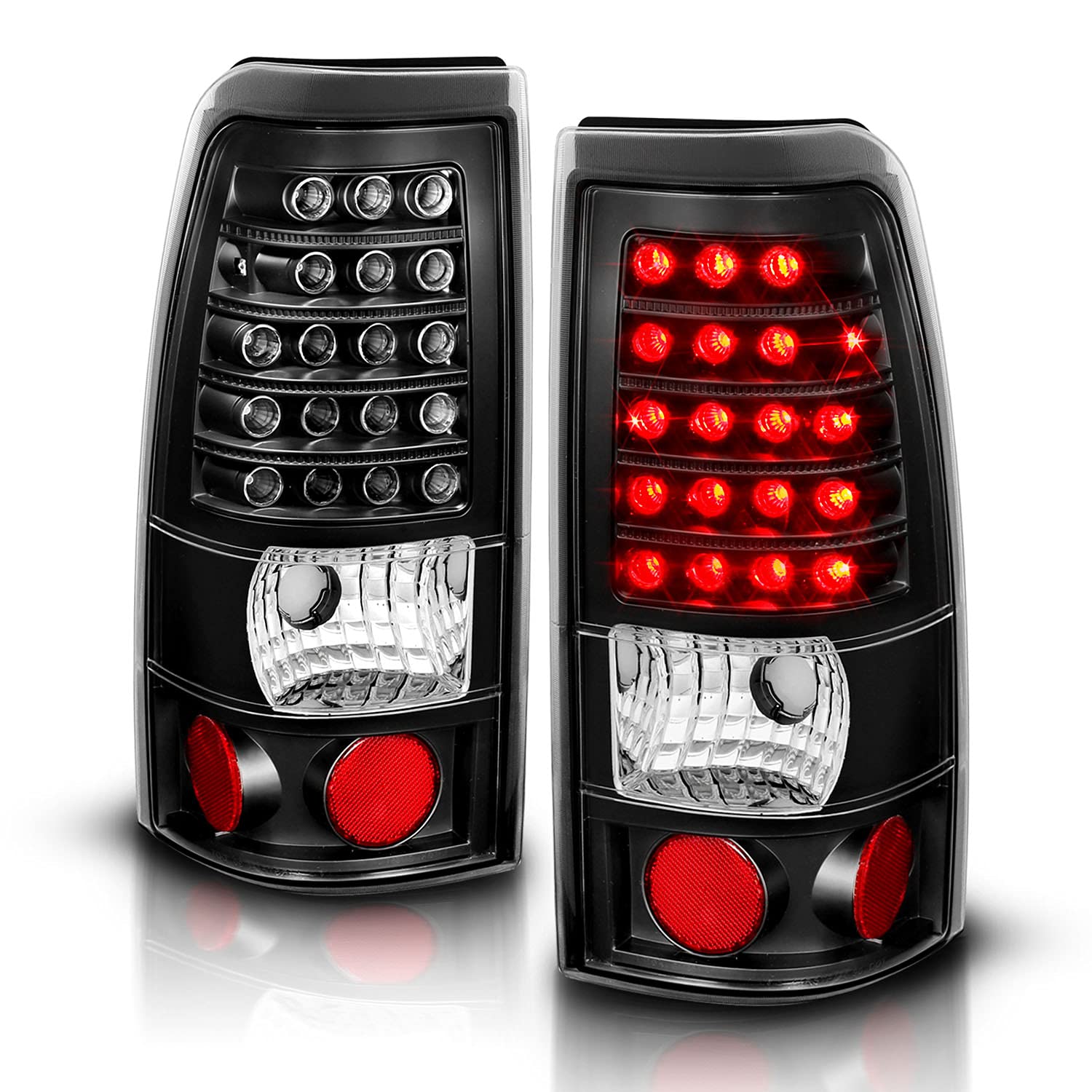 AmeriLite Black LED Replacement Brake Tail Lights Set for 1999-2002 Chevy Silverado & 1999-2006 GMC Sierra - Left & Right Side - Durable, Bright LED Lights for Enhanced Safety - Perfect for Night Driving, Off-Roading, and Towing