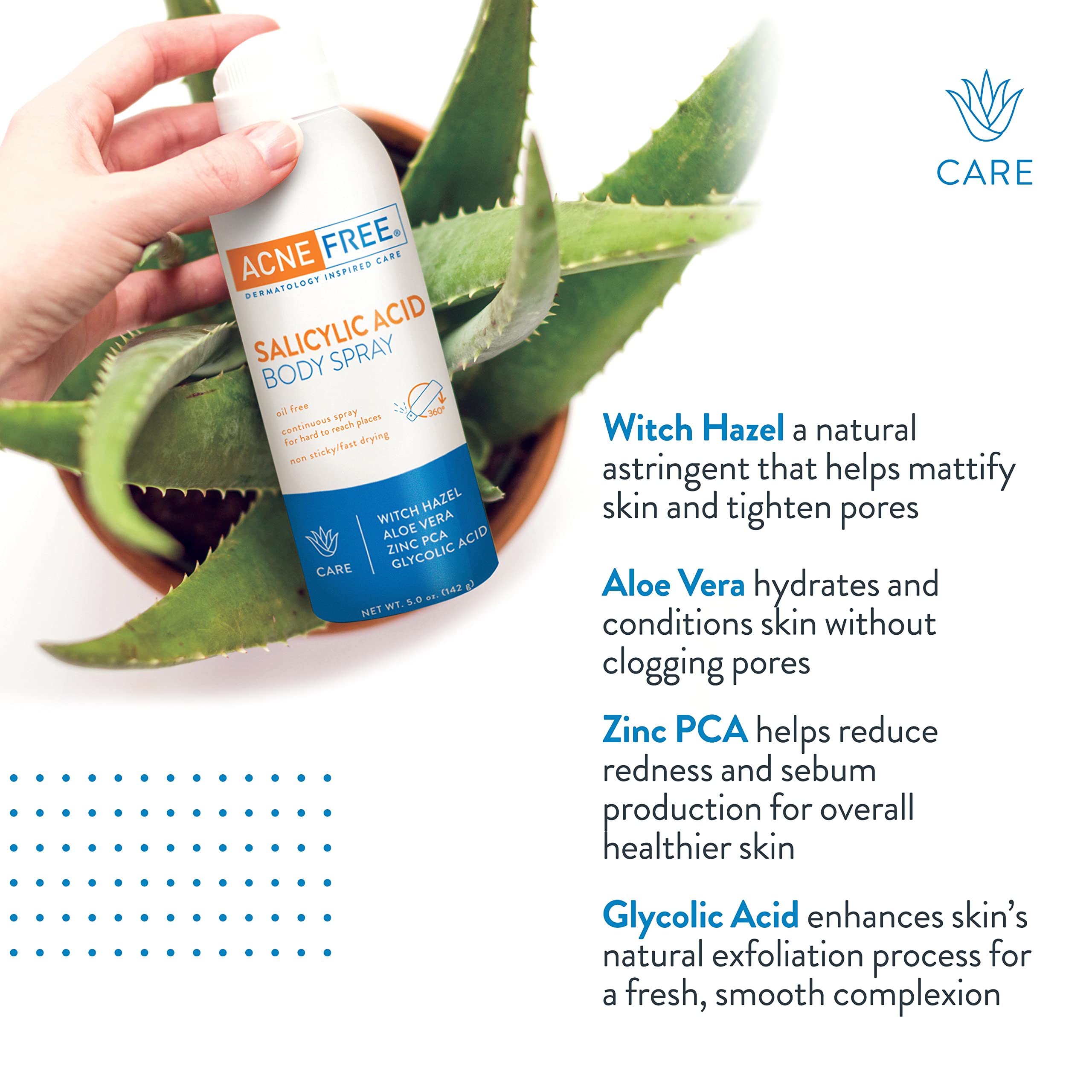 Acne Free Salicylic Acid Body Spray with Glycolic Acid - Exfoliating & Pore Clarifying Treatment for Clear Skin, 5 oz (3-Pack) | Perfect for Back, Chest & Body Acne Prevention & Treatment