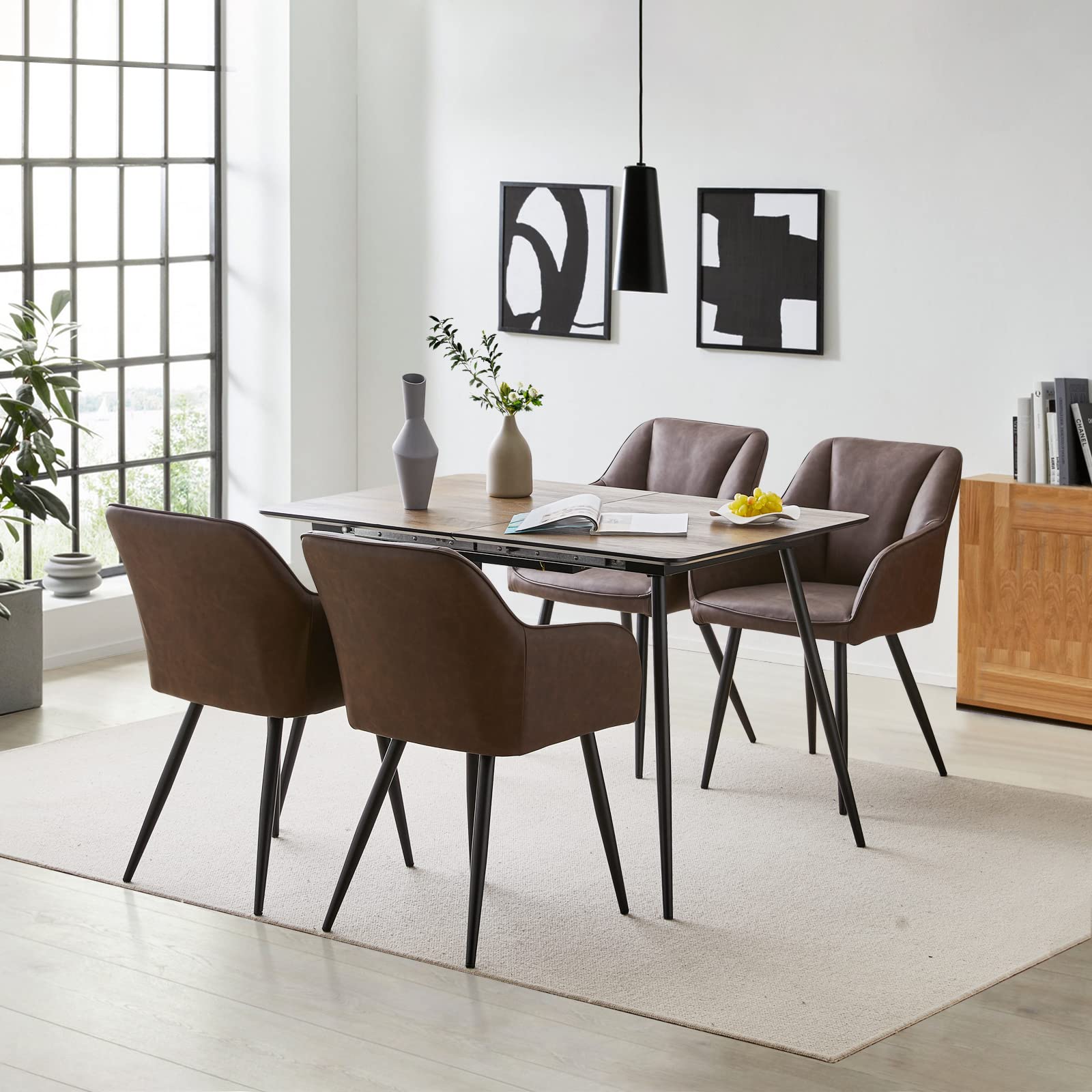 TUKAILAi 2-Piece PU Leather Dining Chairs Set - Modern Accent Armchairs with Padded Seat, Ergonomic Upholstered Lounge Chairs for Kitchen, Restaurant & Commercial Use - Comfortable Tub Chairs for Dining, Leisure & Waiting Areas (Brown)