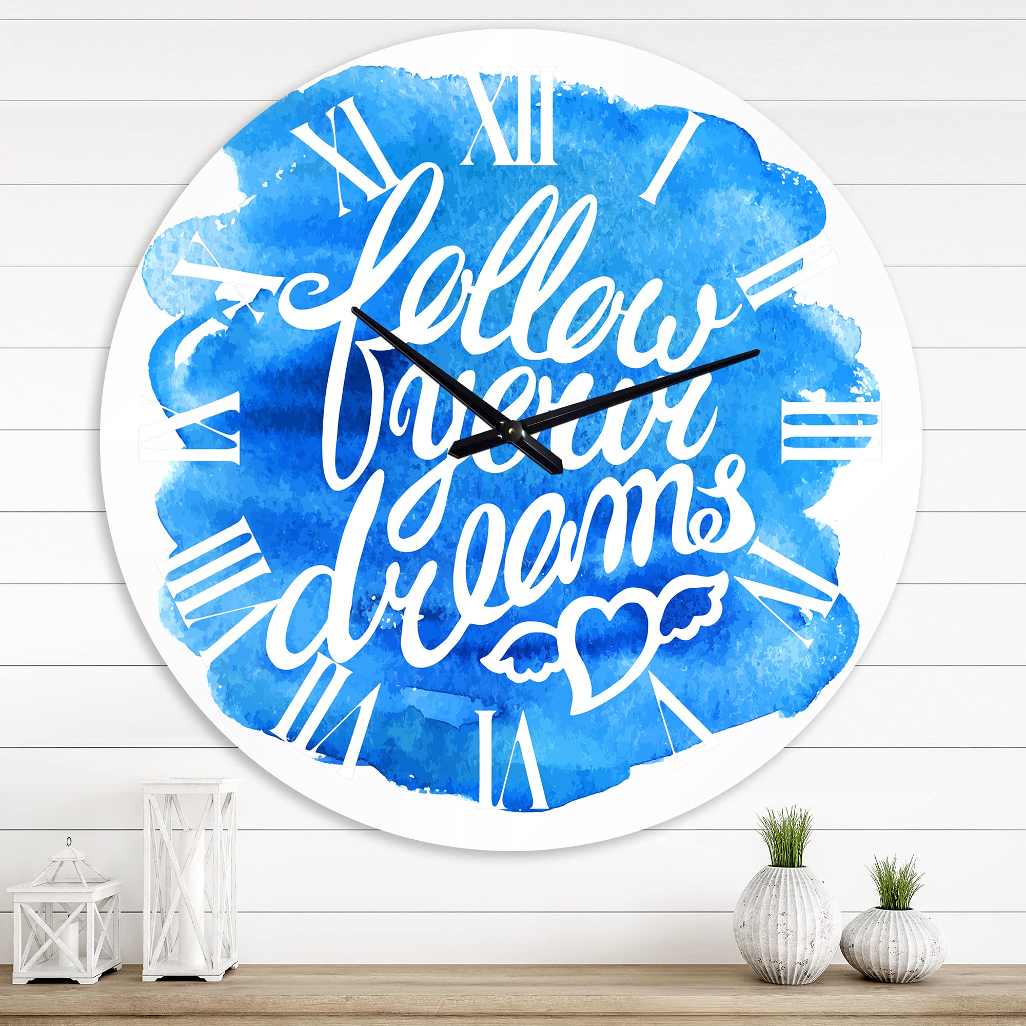 DesignQ Modern Wall Clock with Inspirational 'Follow Your Dreams' Quote - Large Decorative Clock for Bedroom, Living Room & Office - Perfect Motivational Home Decor Gift