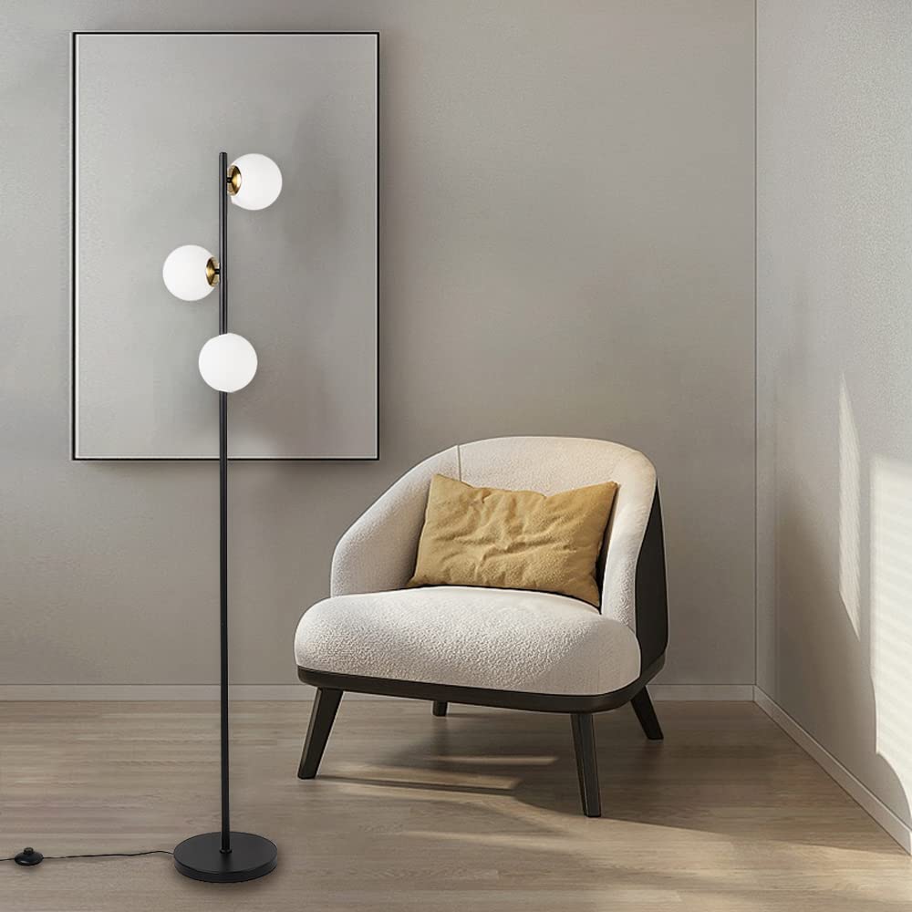 Modern 3-Globe LED Floor Lamp - Adjustable Brightness Standing Light for Living Room, Bedroom & Office (Black) | Perfect for Reading, Working & Ambient Lighting