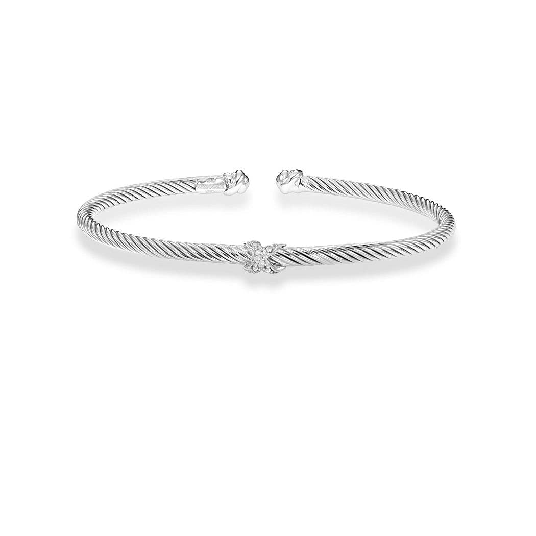 Sparkle Cut Textured Italian Cable Cuff Stackable Bangle Bracelet for Women - Elegant Jewelry Gift for Birthday, Anniversary & Special Occasions | Perfect for Parties, Weddings & Everyday Wear
