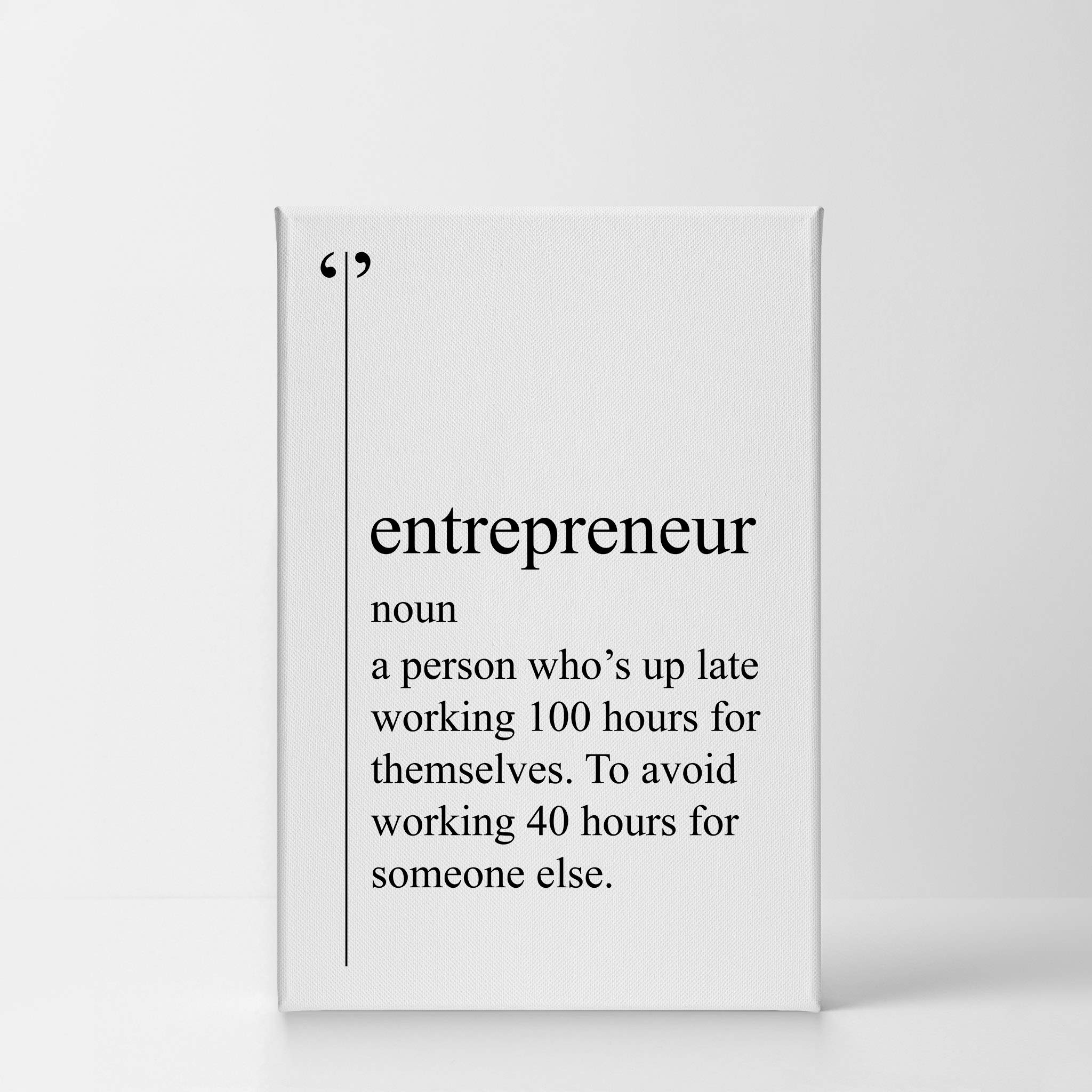 Entrepreneur Definition Motivational Canvas Wall Art - Black & White Inspirational Quote Print for Office & Living Room Decor - Ready to Hang 36x24 - Perfect Gift for Business Owners & Startup Founders
