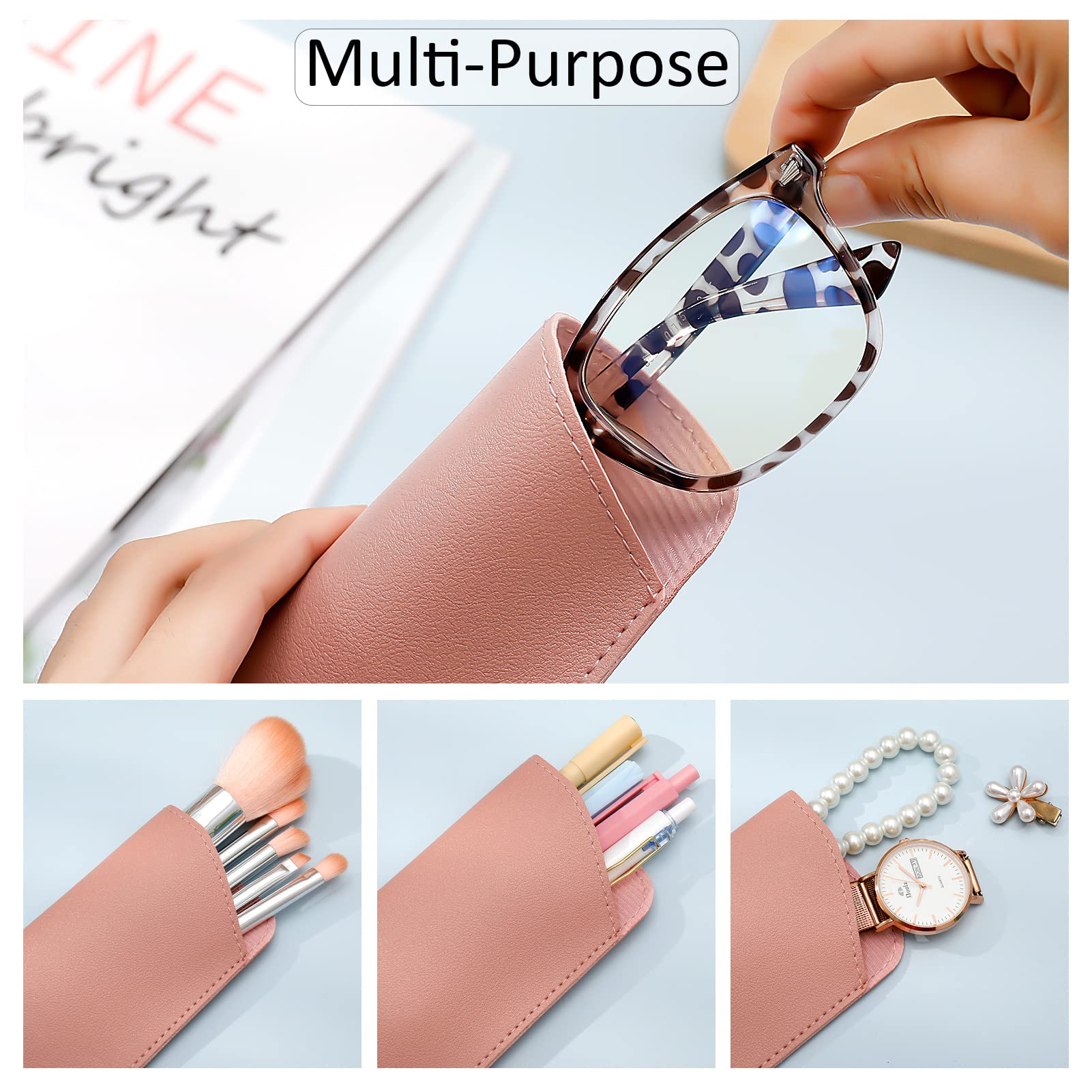 8 Pack Soft Glasses Case - Premium Leather Eyeglass & Sunglass Holder for Women, Men & Kids - Portable Travel Pouch for Glasses Protection (Perfect for Home, Office, Travel & Daily Use)