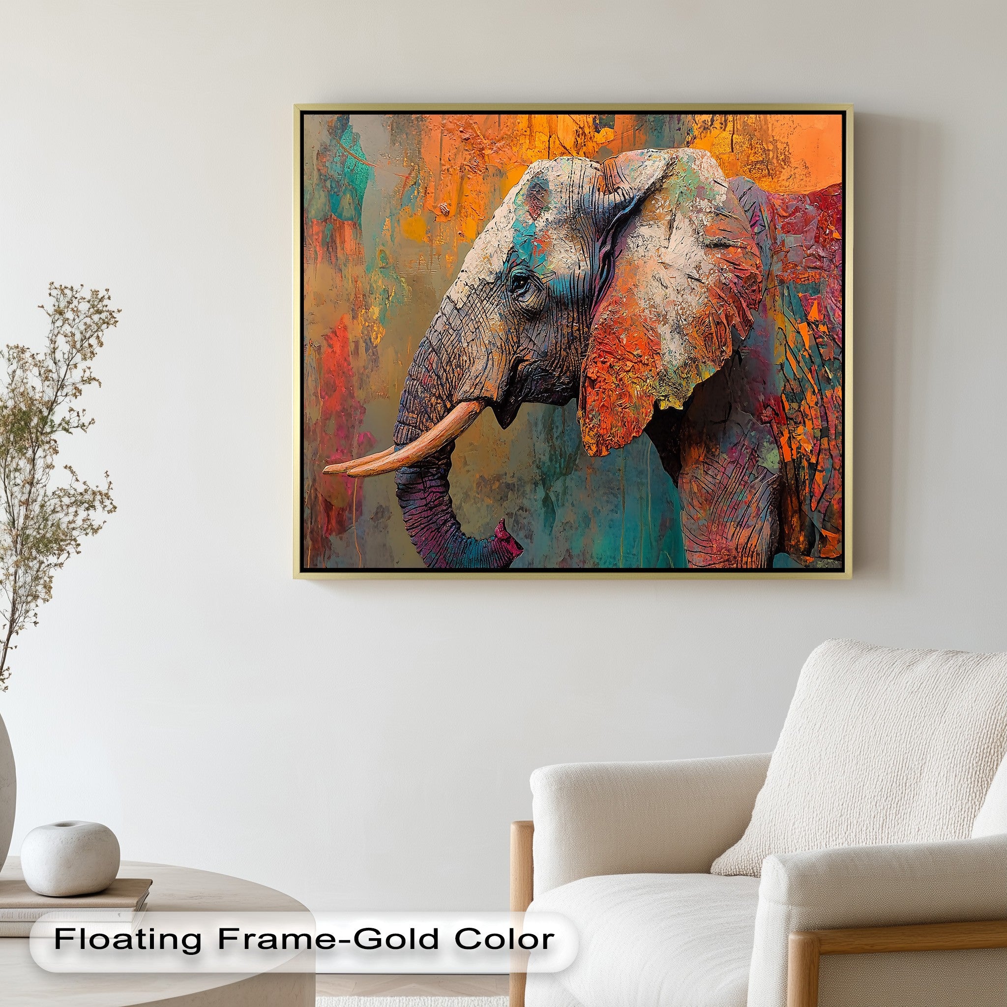 Vibrant Elephant Oil Painting on Canvas - Handmade Framed Wall Art for Living Room, Bedroom & Office Decor