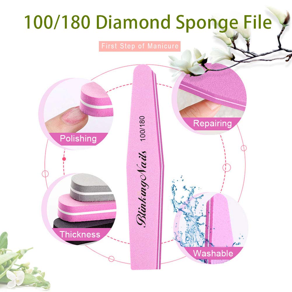 Professional Double-Sided Nail Files & Buffers - 100/180 Grit Manicure Tools for Nail Art Care & Shine (Sky Blue, Pack of 10) - Perfect for Home Salon, DIY Nail Care & Professional Manicures