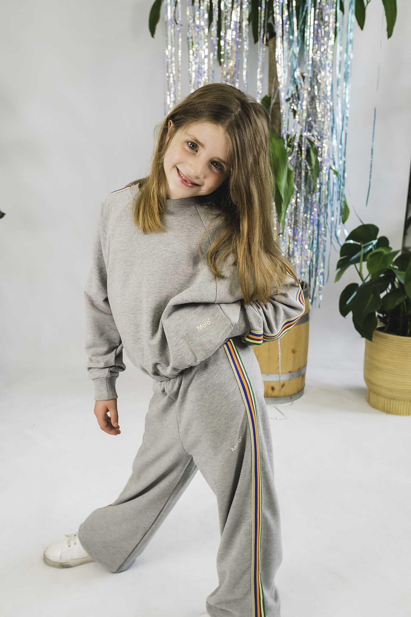 Grey Melange Malinda Sweatshirt for Girls - Soft Cotton Pullover Hoodie for School, Playdates & Casual Outfits