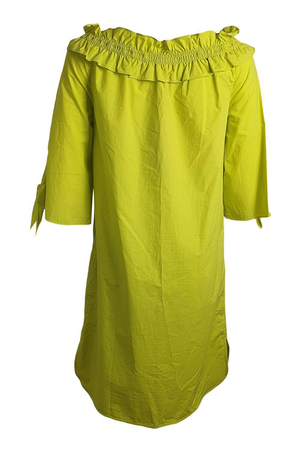LUISA CERANO Women's Mustard Yellow Cotton Ruffle Collar Short Sleeve Dress - Size DE 34/GB 8 - Casual Summer Dress for Beach, Party & Office Wear