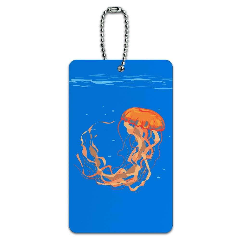 Waterproof Orange Jellyfish Luggage Tag - Durable Suitcase ID Tag for Travel & Carry-On Bags - Perfect for Beach Vacations & Ocean-Themed Travel Accessories