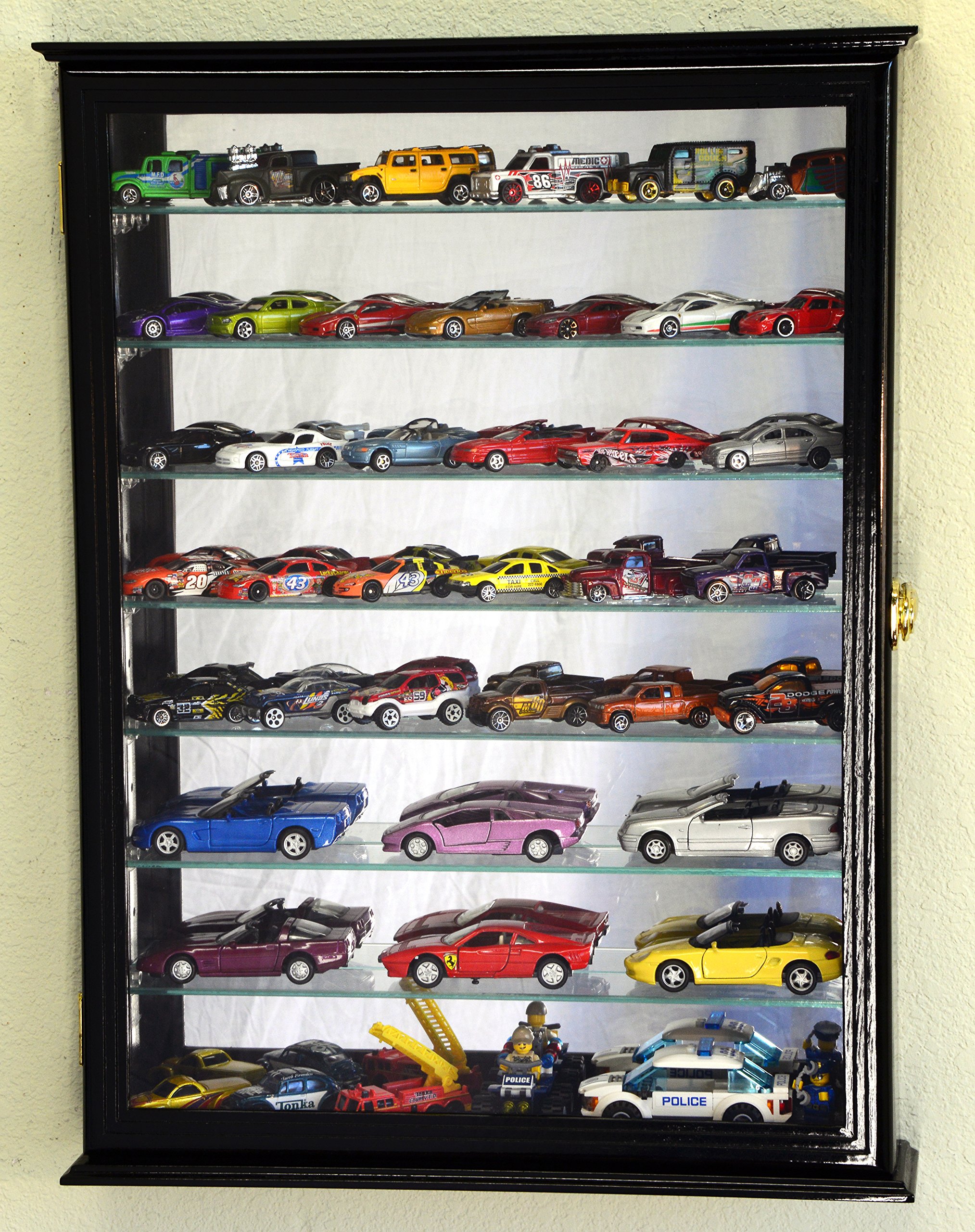 7-Tier Adjustable Shelves Mirrored Display Case for Hot Wheels, Matchbox & Diecast Cars - 1/64 & 1/43 Scale Model Collector Cabinet (Black) - Perfect for Showcasing Your Car Collection in Home, Office or Retail Store