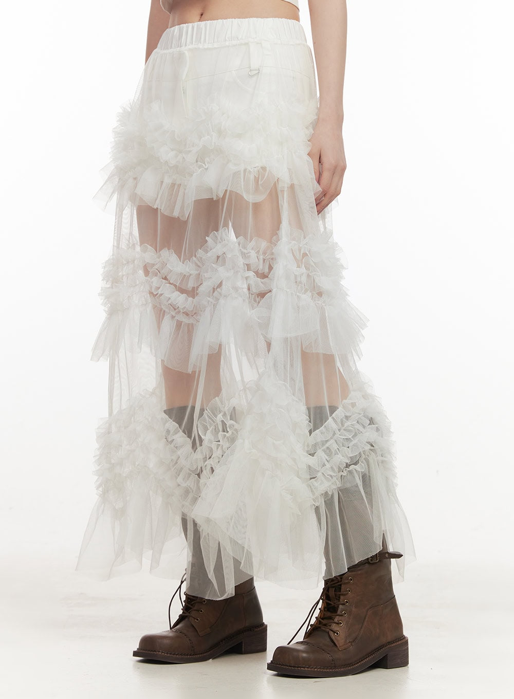 Elegant Frill Layered Sheer Lace Maxi Skirt CF513 - Perfect for Summer Beach Parties, Boho Weddings & Romantic Date Nights