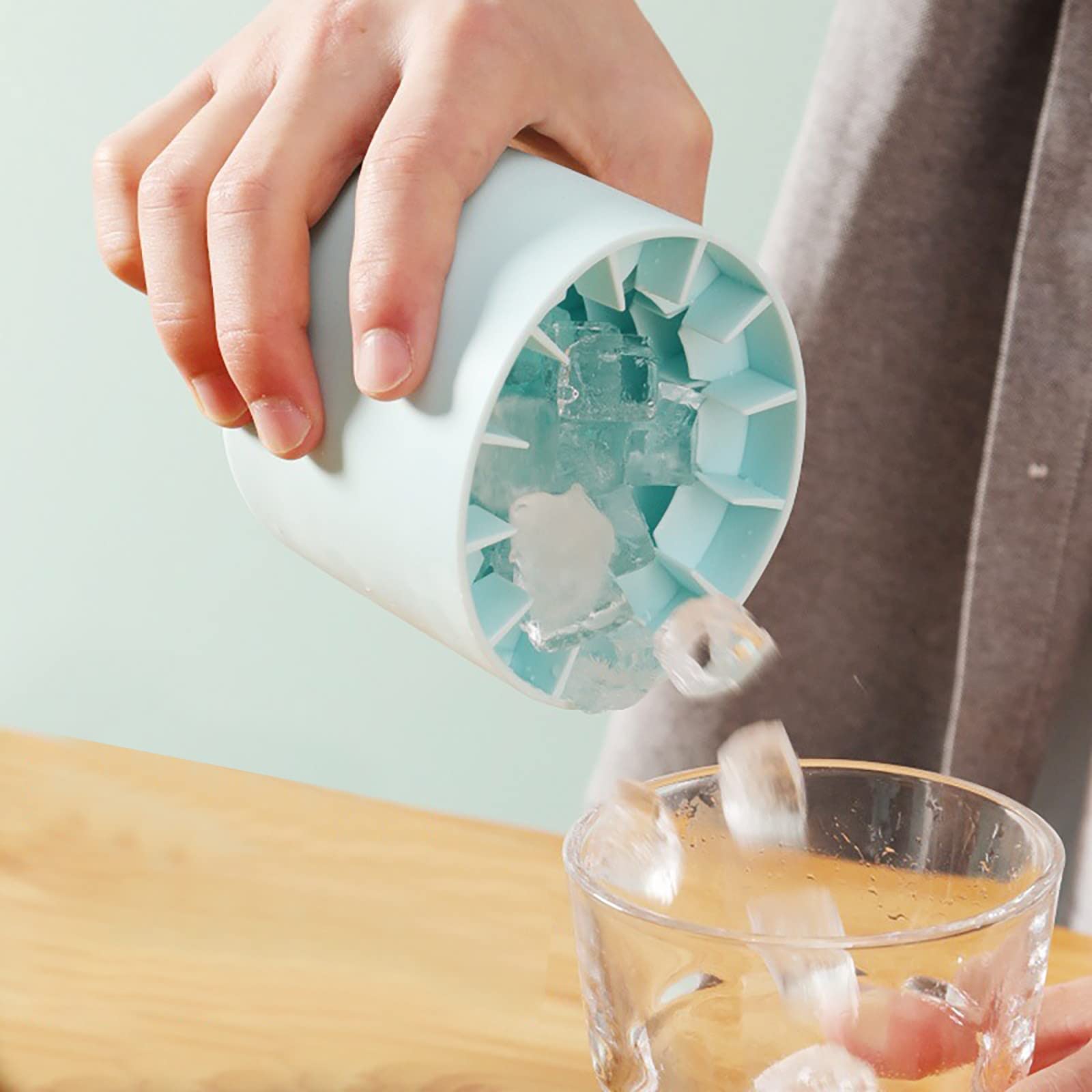 Premium Silicone Ice Cube Mold with Easy Release - Press-Type Ice Tray for Freezer, BPA-Free & Dishwasher Safe (Light Blue) | Perfect for Cocktails, Iced Coffee & Home Bar Use