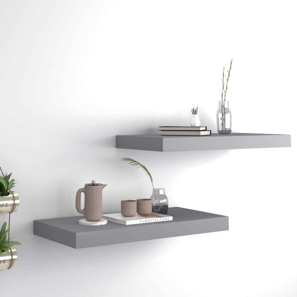 Floating Shelves Wall Mounted - Set of 2 Gray MDF Shelves 19.7