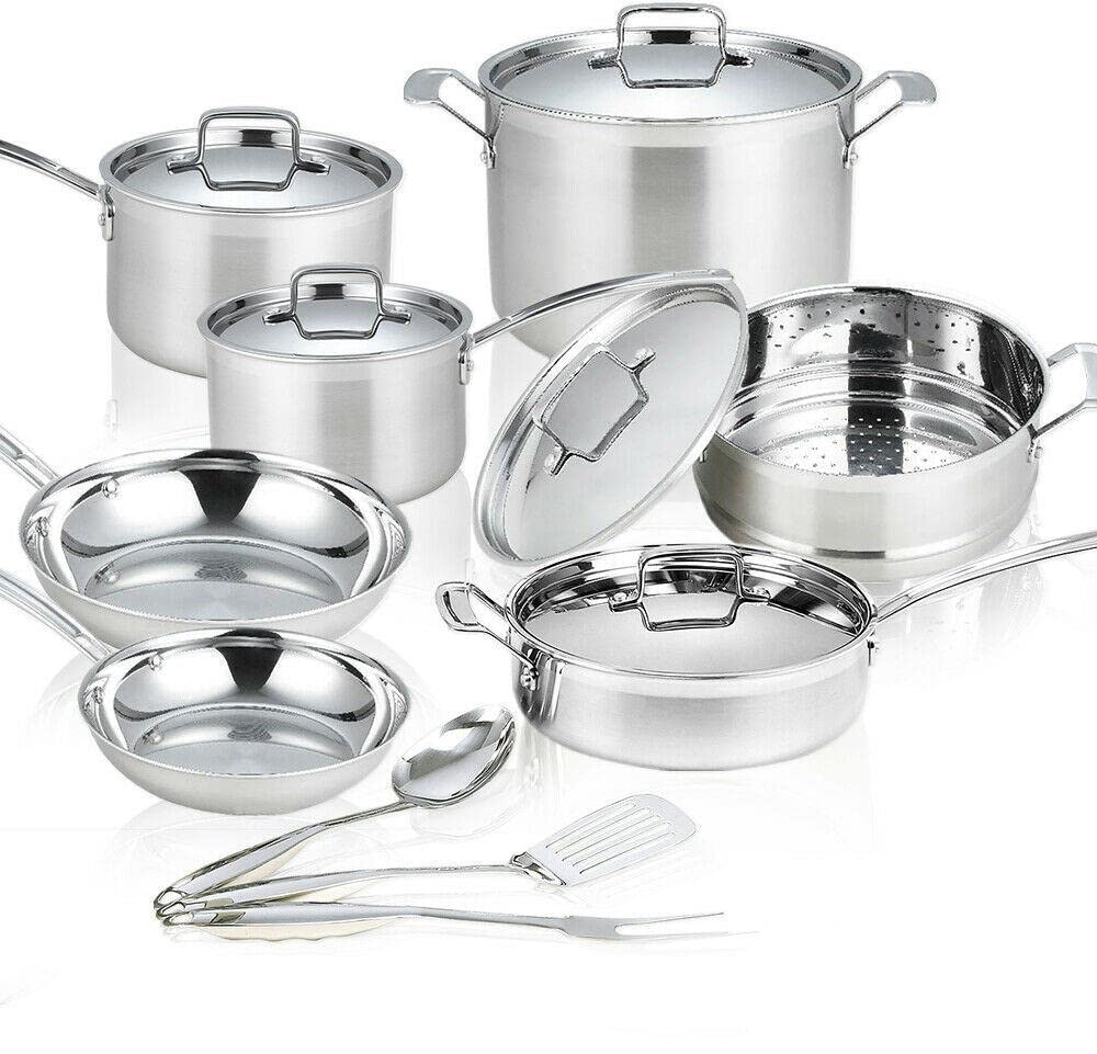 15-Piece Premium Stainless Steel Cookware Set with 3-Layer Body - Nonstick Pots & Pans for Induction Stove - Perfect for Home Cooking, Professional Chefs & Restaurant Use