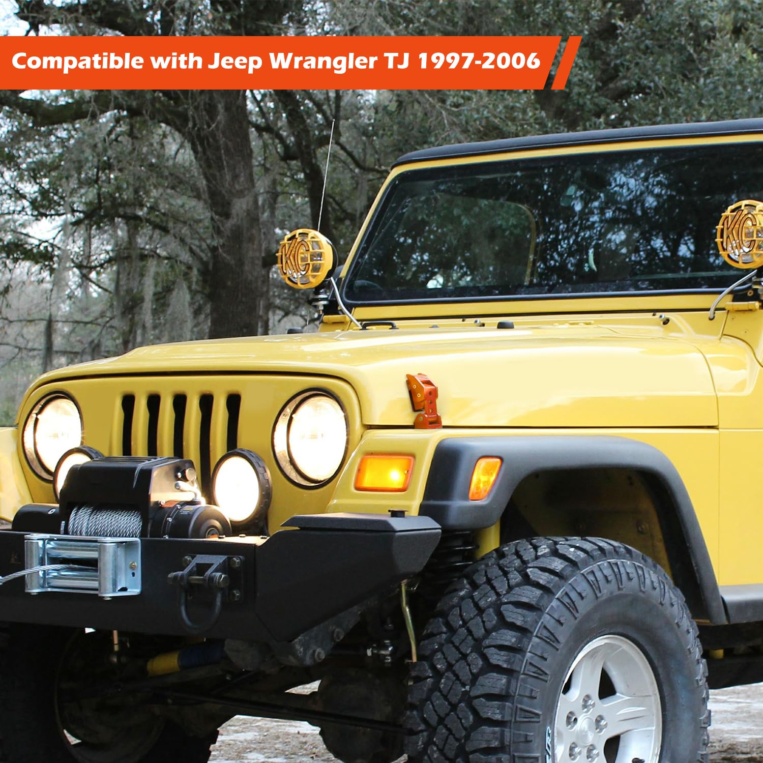 RT-TCZ Hood Latches Catch Kit for Jeep Wrangler TJ 1997-2006 - Orange Exterior Accessories (2-Piece, 3-Hole Design) - Durable Replacement Parts for Off-Roading & Daily Driving