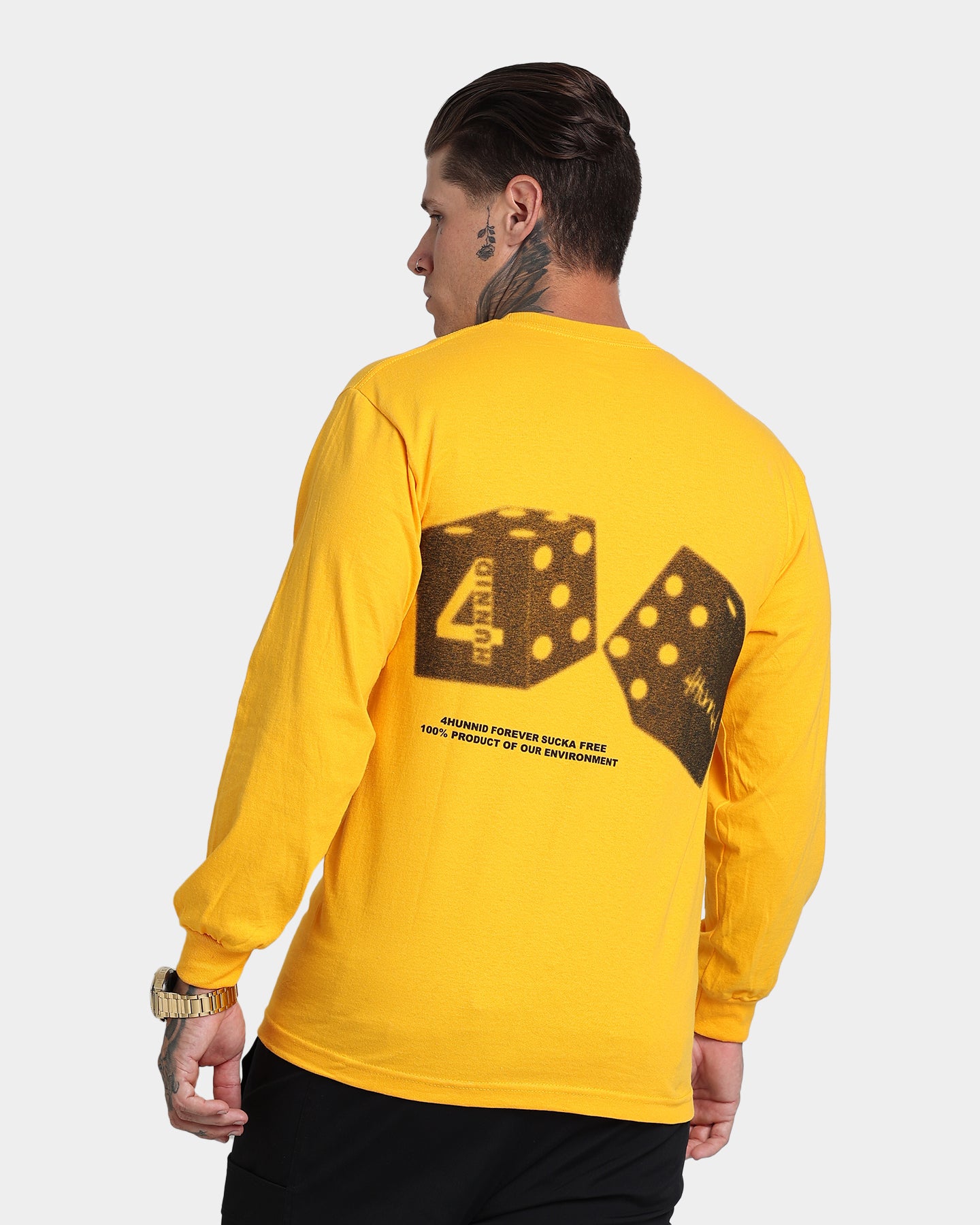 4HUNNID Roll The Dice Long Sleeve T-Shirt - Mustard Yellow Streetwear for Men | Perfect for Casual Outfits, Hip Hop Fashion & Urban Street Style