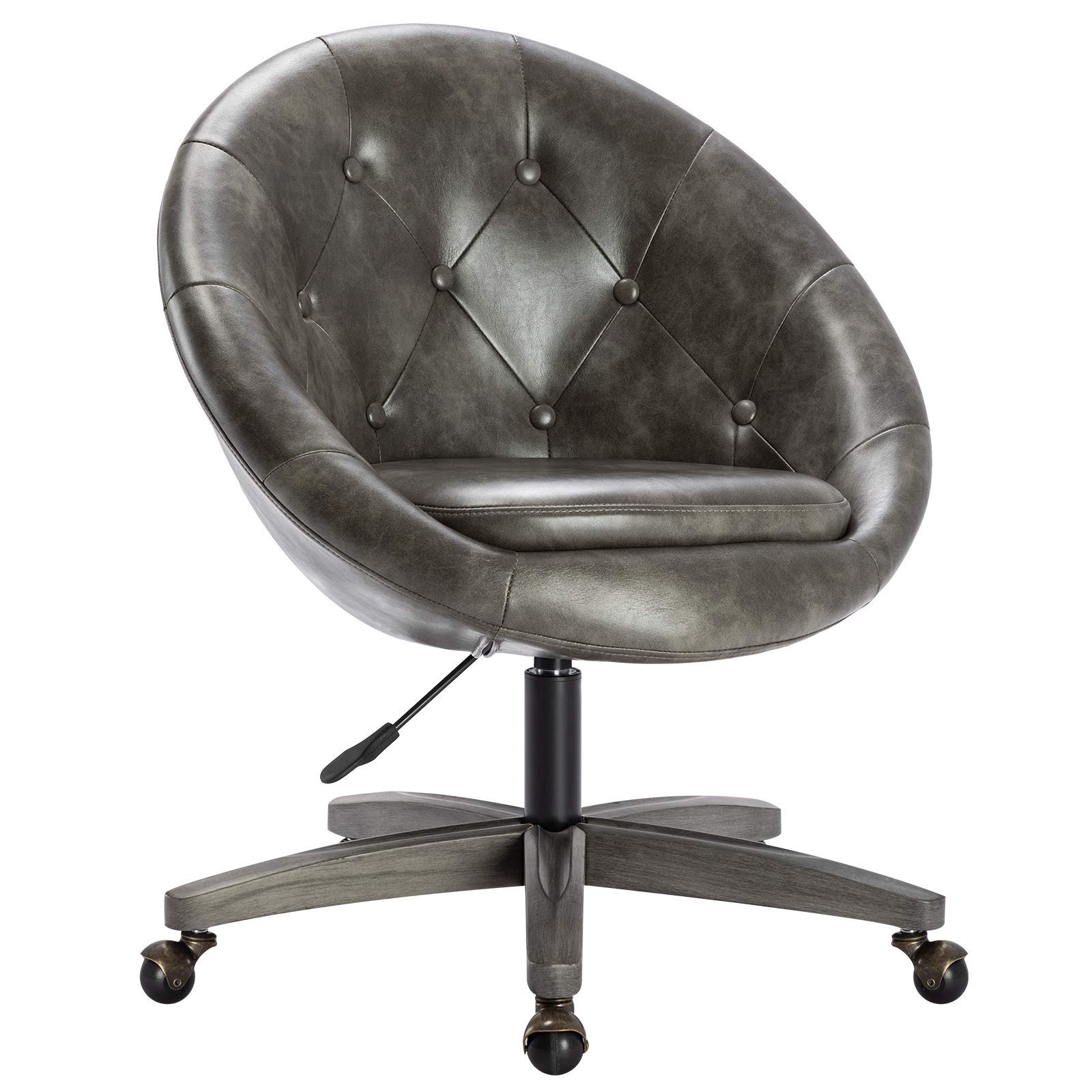 Premium PU Leather Executive Office Chair - Adjustable Swivel Desk Chair with Tufted Round Back, Grey - Perfect for Home Office, Conference Rooms & Workspaces