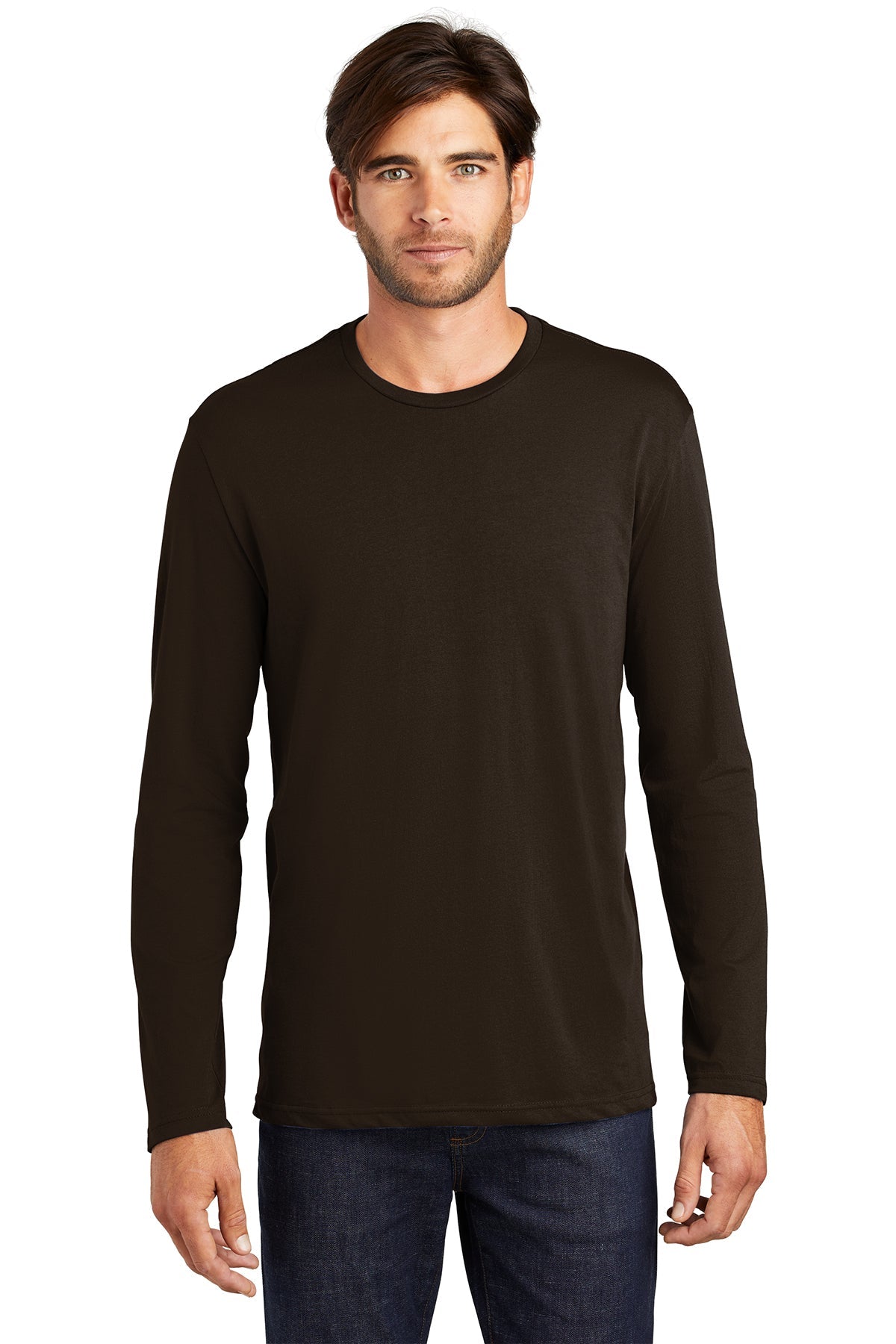 District Made Men's Perfect Weight Long Sleeve T-Shirt in Espresso - Comfortable Casual Wear for Everyday Use and Outdoor Activities
