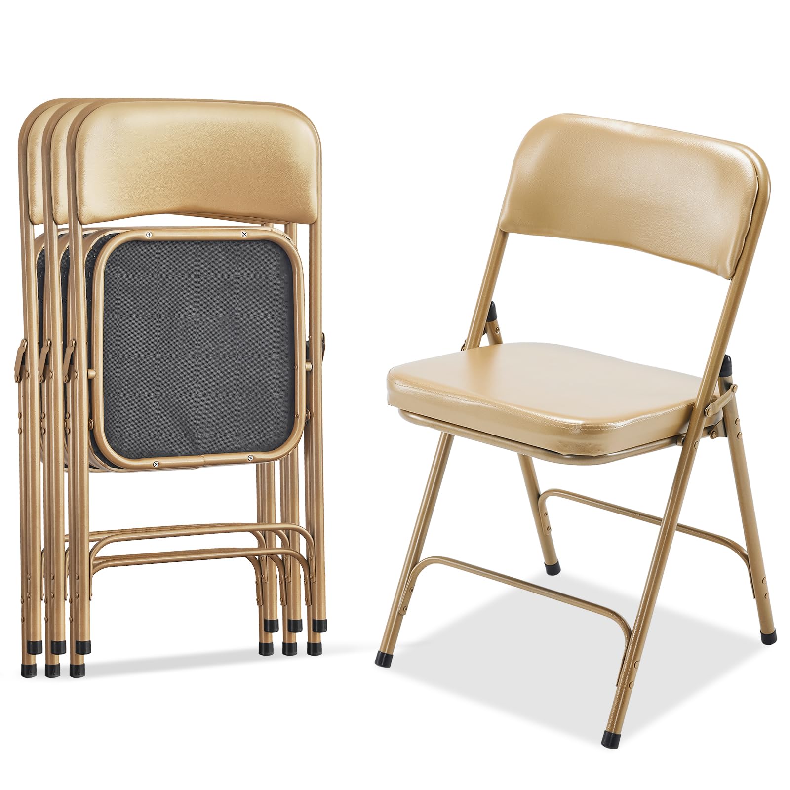 Karl Home Gold Folding Chairs 4 Pack - Heavy Duty Steel Frame with Thick Padded Seats, Stackable & Portable Commercial Chairs for Wedding, Office, Party Events - 330lbs Weight Capacity - Perfect for Indoor/Outdoor Gatherings, Banquets and Home Use