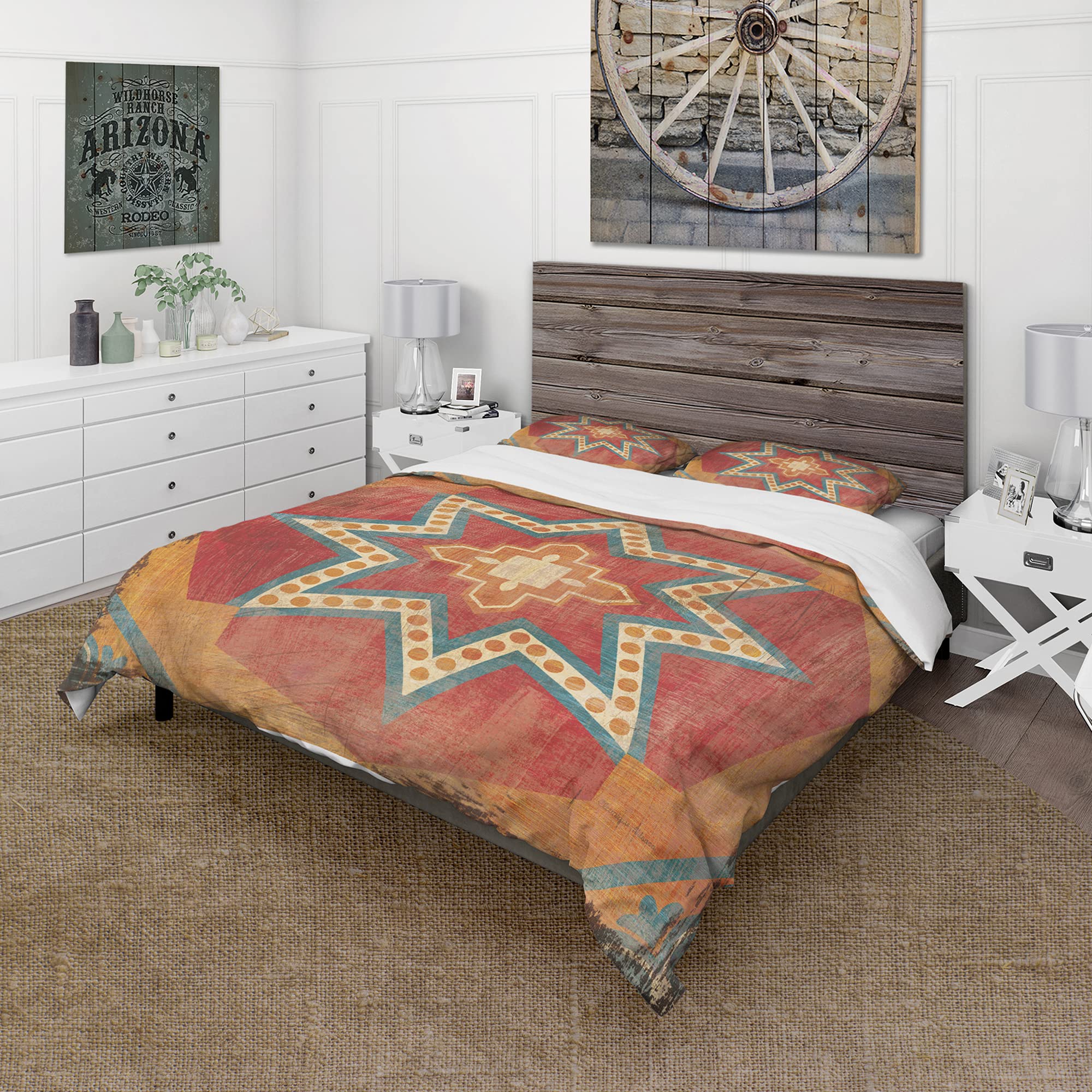 Bohemian Moroccan Orange Tiles Duvet Cover Set - Twin Size 3-Piece Abstract Bedding | All Season Bohemian & Eclectic Bedding for Teen Rooms, Guest Bedrooms & Dorm Decor