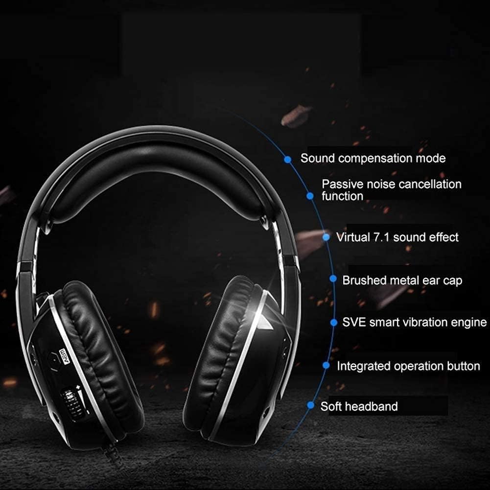 Premium USB PS4 Gaming Headset with 7.1 Surround Sound - Noise Cancelling Microphone & RGB Lighting for PC, Laptop, PS4 - Perfect for Competitive Gaming & Streaming (Color: Black)