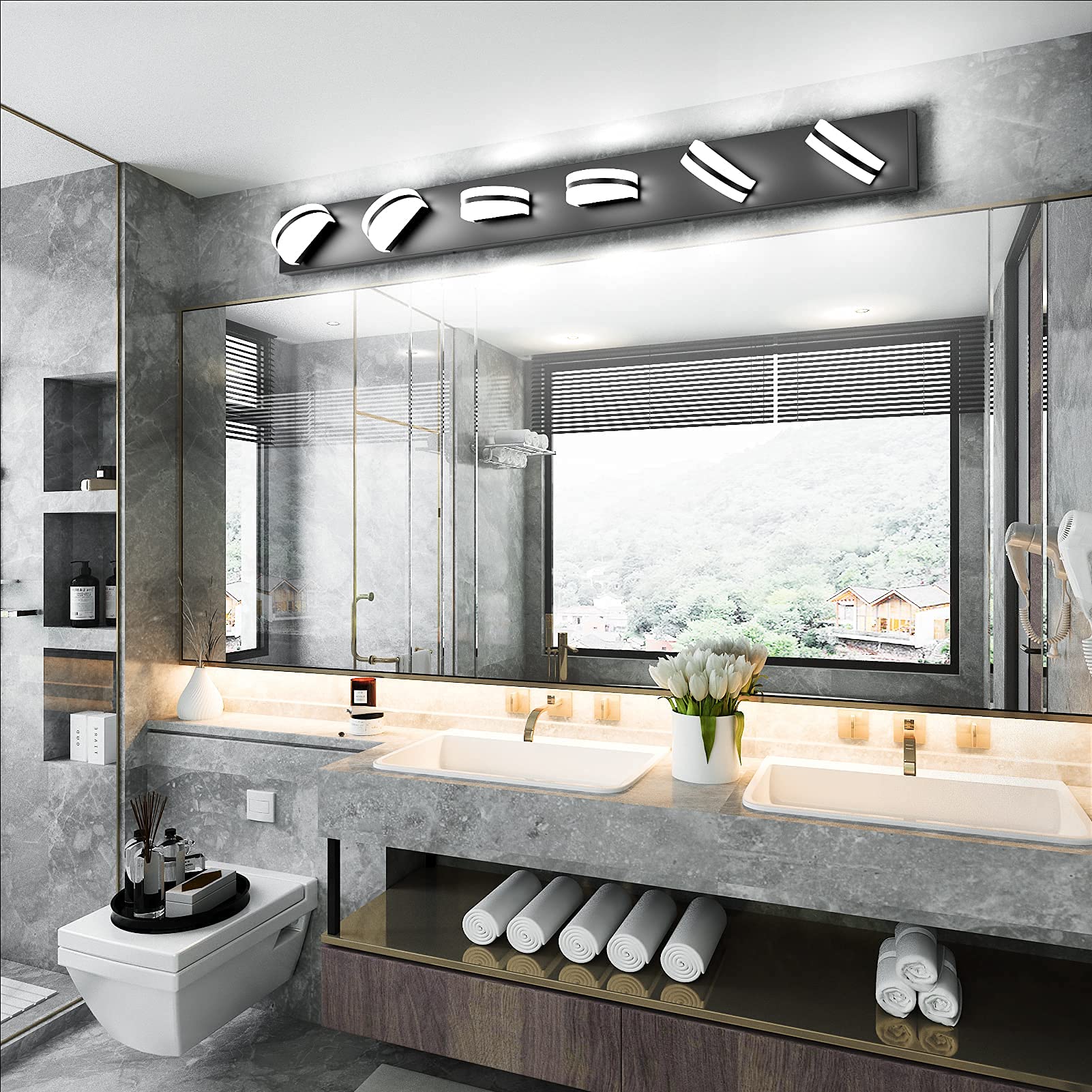 Aipsun Modern Black Vanity Light - LED Bathroom Wall Light Fixture with Up and Down Lighting for Mirror - Perfect for Bathroom, Powder Room, and Dressing Area