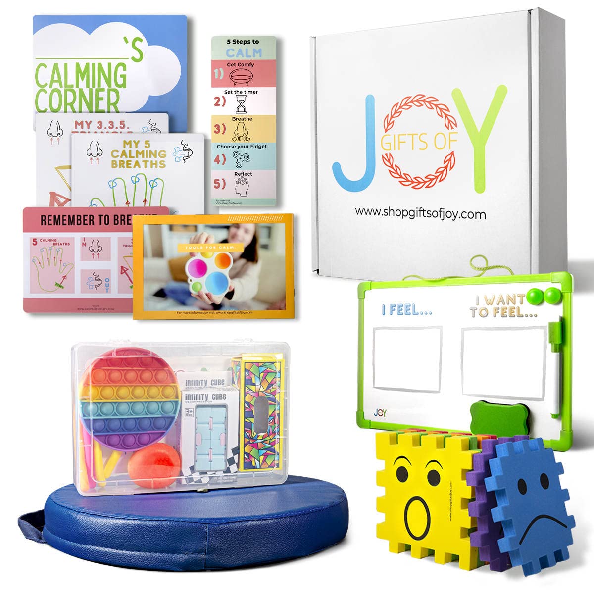 Calm Down Corner Classroom Kit for Kids - Feelings Poster, Emotion Puzzle, Social Emotional Learning Tools, Dry Erase Board & Sensory Fidget Toys | Perfect for Preschool, Kindergarten & Therapy Rooms