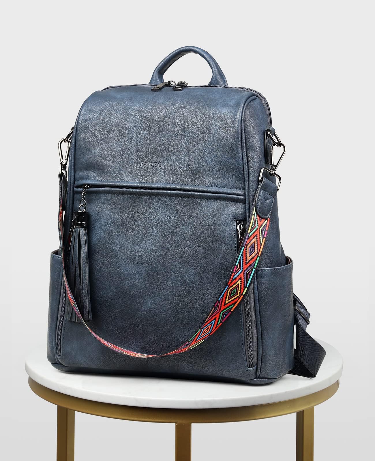 FADEON Women's Leather Backpack Purse - Fashion PU Shoulder Bag with Tassel for Travel & Work