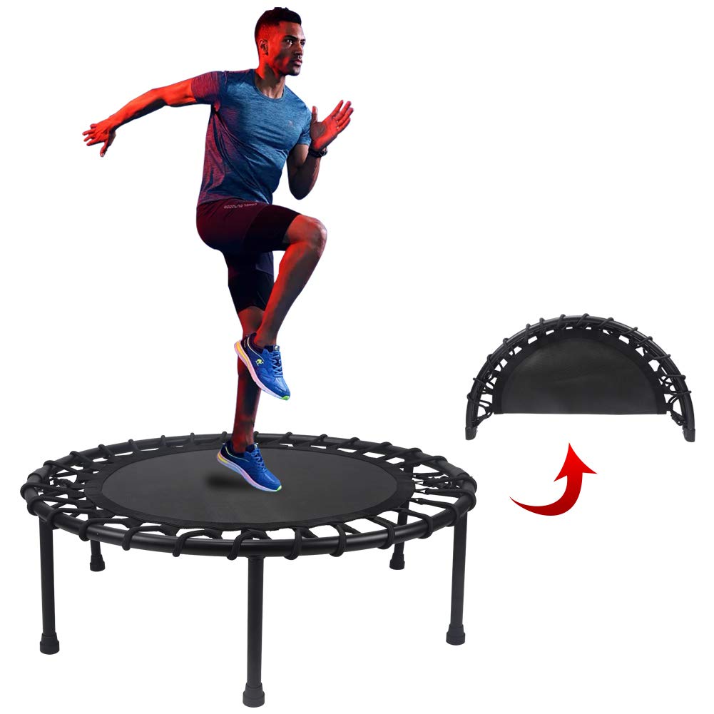 NEWAN 38''-40'' Half Folding Fitness Trampoline with Bungee Cord | Rebounder Exercise Trampoline for Adults | Quiet Mini Trampoline for Indoor, Outdoor & Garden Workouts (Supports 330lbs) - Perfect for Home Gym, Cardio Training & Weight Loss Exercises