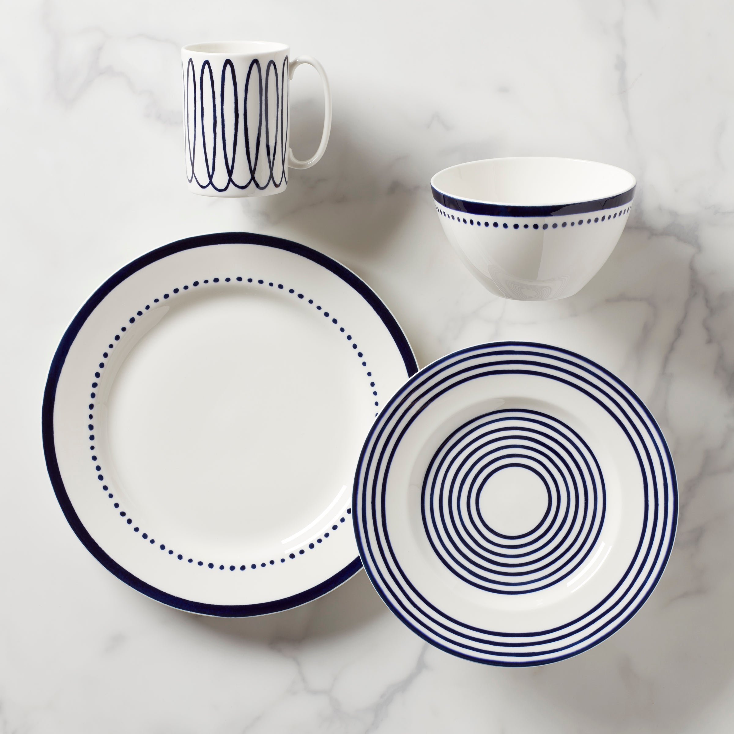 Charlotte Street West 4-Piece Dinnerware Set - Elegant Porcelain Plates, Bowls, Cups & Saucers for Formal Dining, Wedding Registry & Home Entertaining