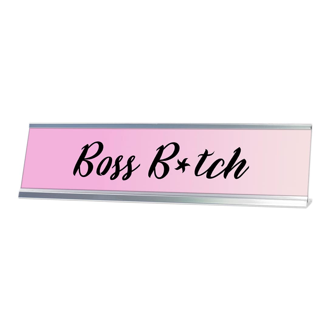 Boss B*tch Light Pink Office Desk Sign - 2 x 8 Inch Funny Novelty Gift for Women - Perfect for Work Desk Decor, Boss Appreciation Gift, or Office Humor