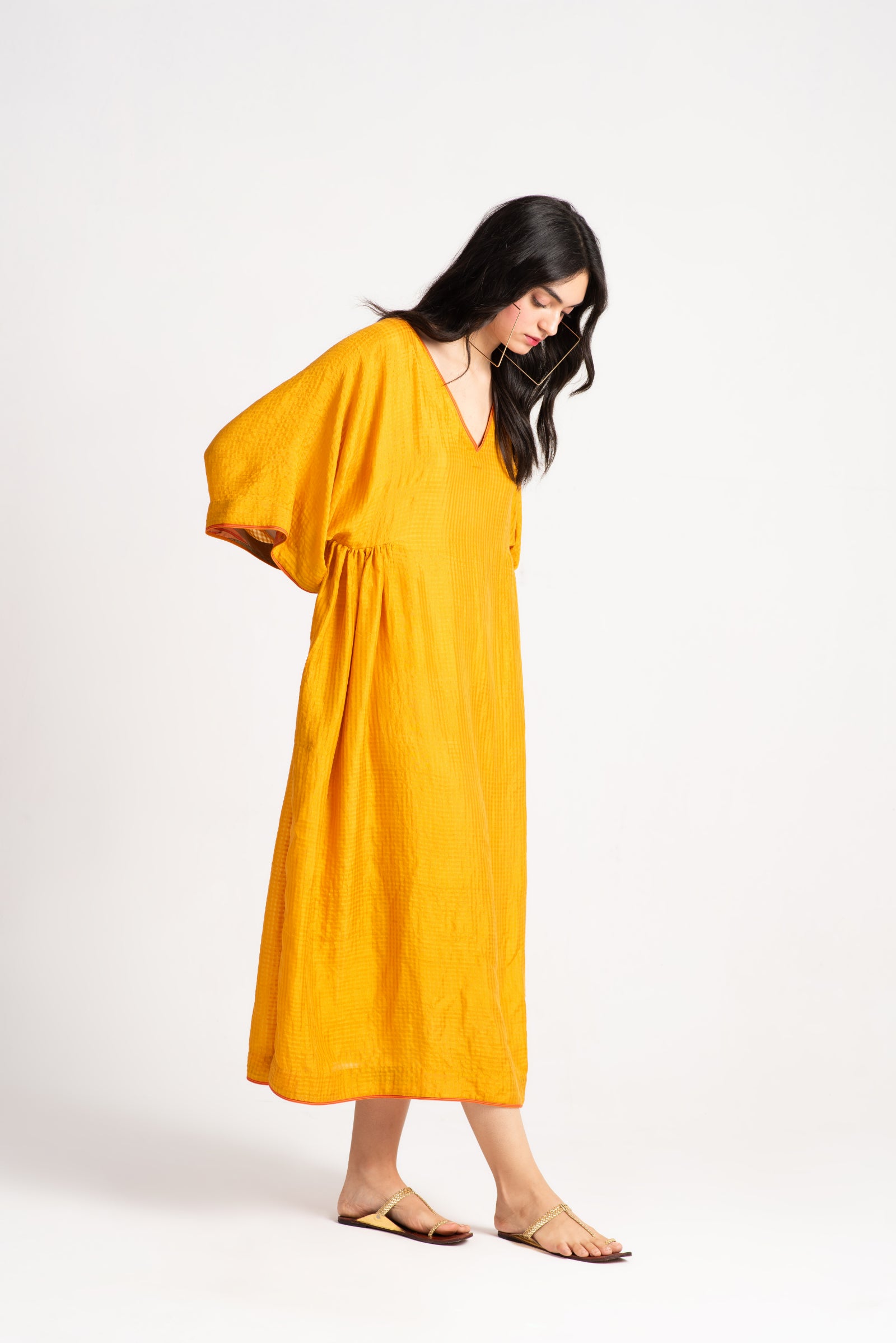 Bandini Silk Check Mustard Dress - Elegant & Comfortable Women's Silk Dress for Party, Wedding & Special Occasions