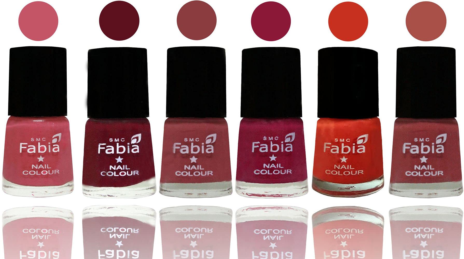 SMC Fabia Shine Bright Glossy Nail Polish Set - 6 Vibrant Colors (03351) | Long Lasting Nail Paint for Manicure, Pedicure & Nail Art - Perfect for Parties, Weddings & Everyday Wear