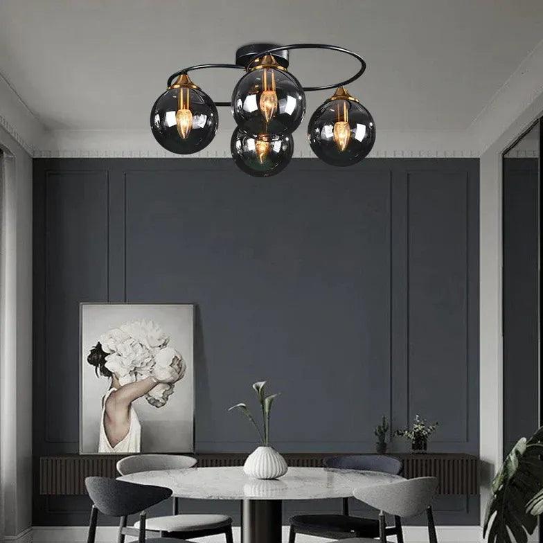 Industrial Glass Flush Mount Ceiling Light - Modern Smoked Glass Fixture for Kitchen, Bedroom, Dining Room & Office Lighting