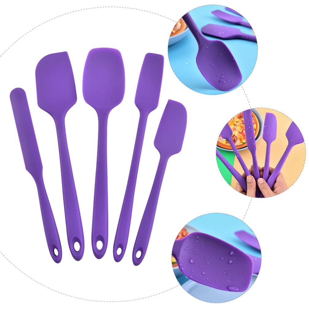 Hemoton 5-Piece Silicone Spatula Set - Heat-Resistant Baking Scrapers, Non-Stick Cooking Utensils for Mixing, Spreading Butter & Frosting (Purple) - Perfect for Cake Decorating, Cookie Dough, and Kitchen Baking Needs