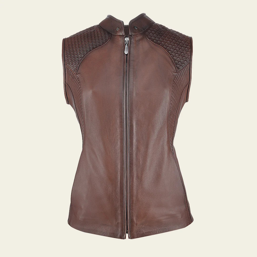 Women's Brown Western Fashion Lambskin Leather Vest M356COC - Stylish Cowgirl Outfit for Rodeo, Country Music Concerts & Casual Wear