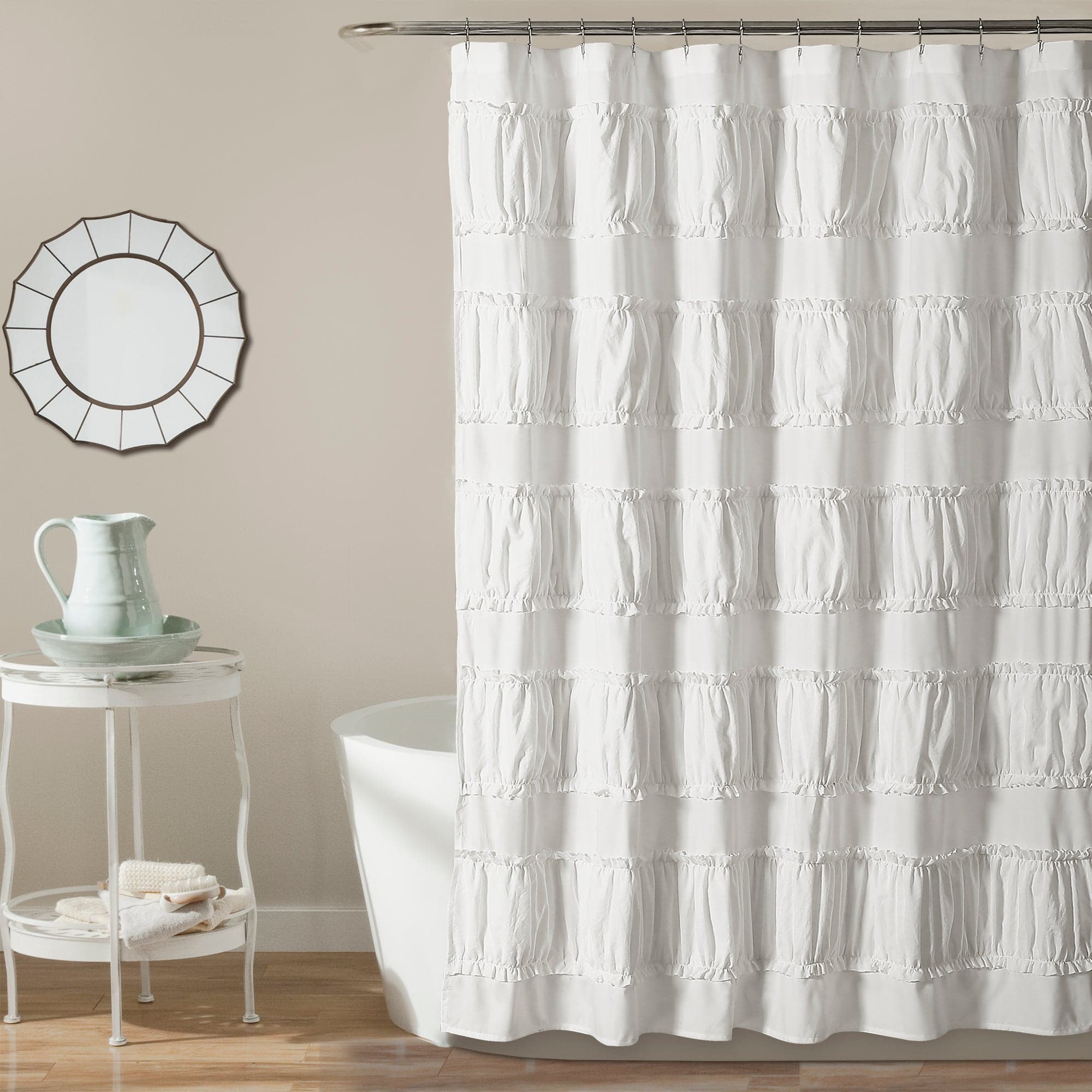 Nova Ruffle Shower Curtain - Waterproof Bathroom Decor with Elegant Ruffles for Modern Home, Perfect for Bathroom, Guest Room, and Spa Retreat