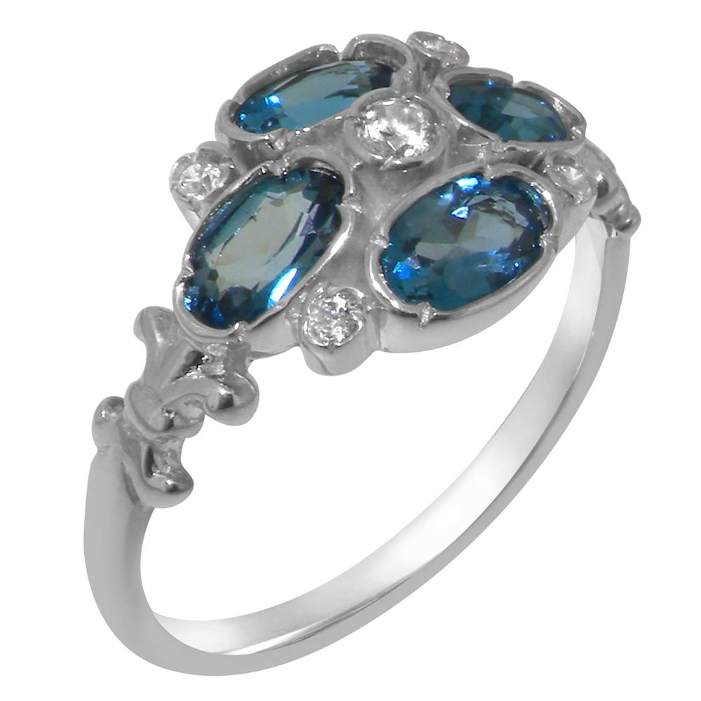 925 Sterling Silver Women's Cluster Ring with Synthetic Cubic Zirconia & Natural London Blue Topaz - Size 4-12 | Elegant Jewelry for Weddings, Parties & Everyday Wear