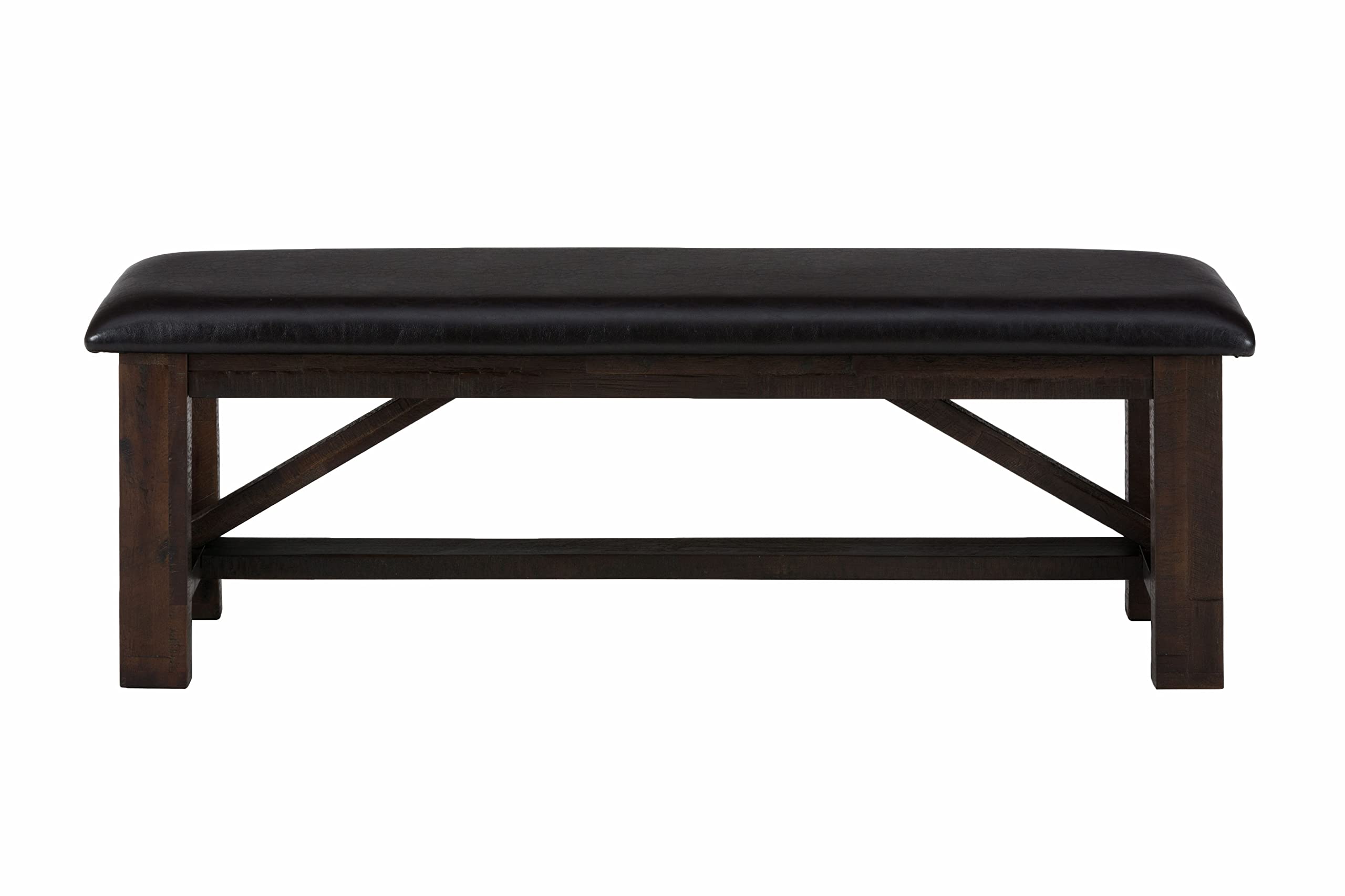 **Distressed Acacia Wood Upholstered Dining Bench – Rustic Farmhouse Style for Kitchen, Dining Room, or Entryway Seating**