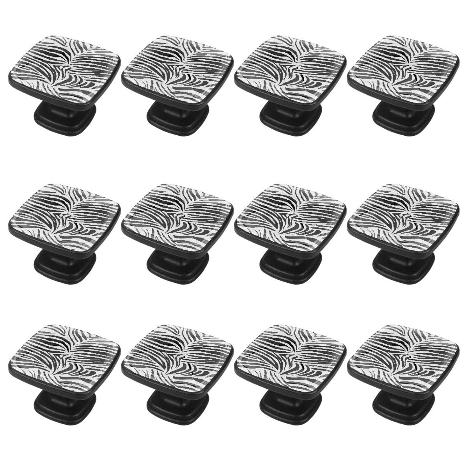 12Pcs Black Zebra Pattern Cabinet Handles and Knobs for Dresser Drawers - Modern Kitchen & Bathroom Hardware Pulls for Cabinets, Furniture, and Storage Organization