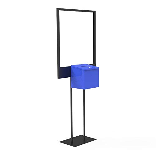 FixtureDisplays® Blue Metal Stand - Bulletin Poster Donation Ballot Collection Box (11063+10918-BLUE-NF) - Perfect for Schools, Offices & Community Events