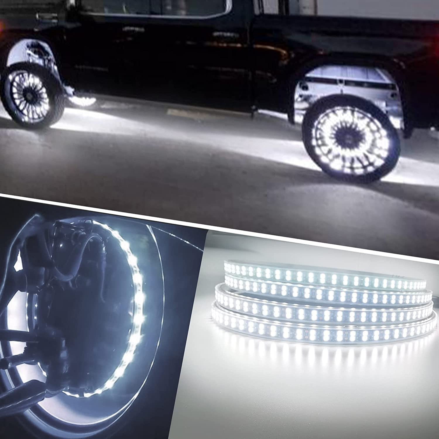 15.5 Inch Double Row White LED Wheel Ring Lights - Waterproof, Pure White, 576 LEDs with Wireless RF Remote & APP Control - Perfect for Trucks, Cars, SUVs, Pickups (Enhance Night Driving & Vehicle Styling)