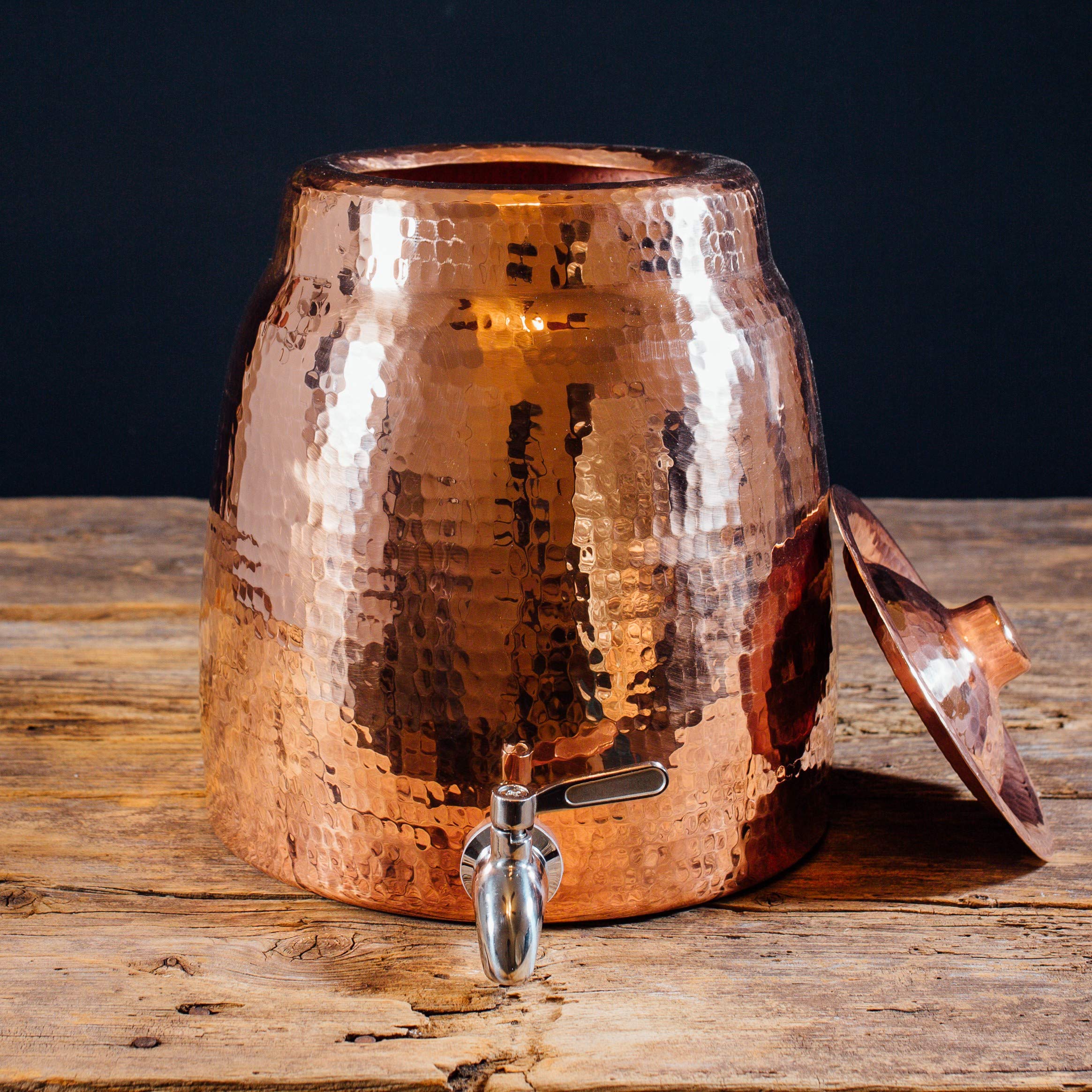 Premium Sertodo Copper Niagara Water Dispenser - 100% Pure Hand-Hammered Heavy Gauge Copper - 2+ Gallon Capacity for 2-5 Gallon Jugs - Includes Stainless Steel Spigot & Lid - Perfect for Home, Office & Outdoor Use