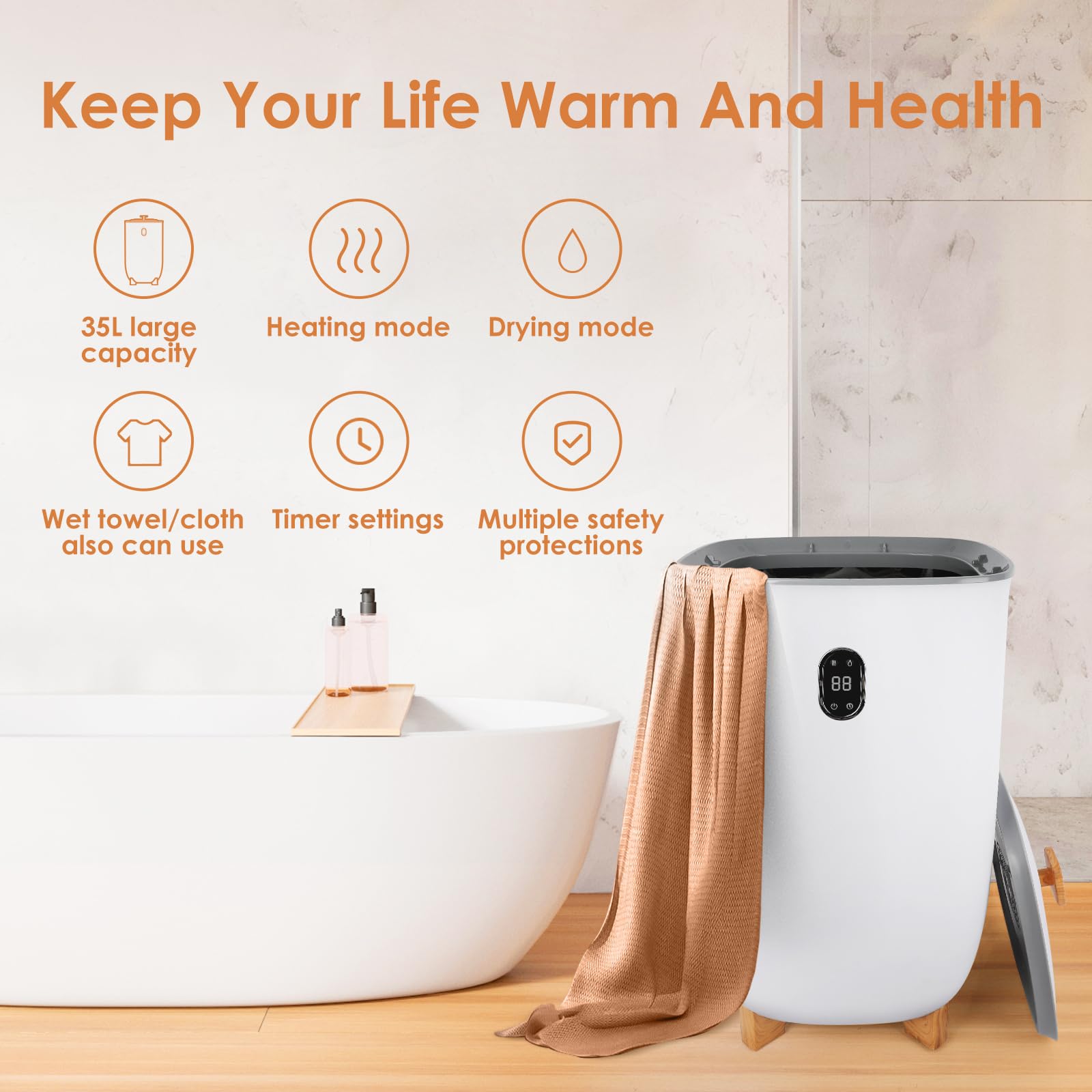 Bonrcea 2-in-1 Portable Clothes Dryer & Heated Towel Warmer - 4000 RPM, 35L Stainless Steel Interior, Timer Function - Perfect for Small Apartments, Dorms, Travel & Valentine's Day Gifts - White