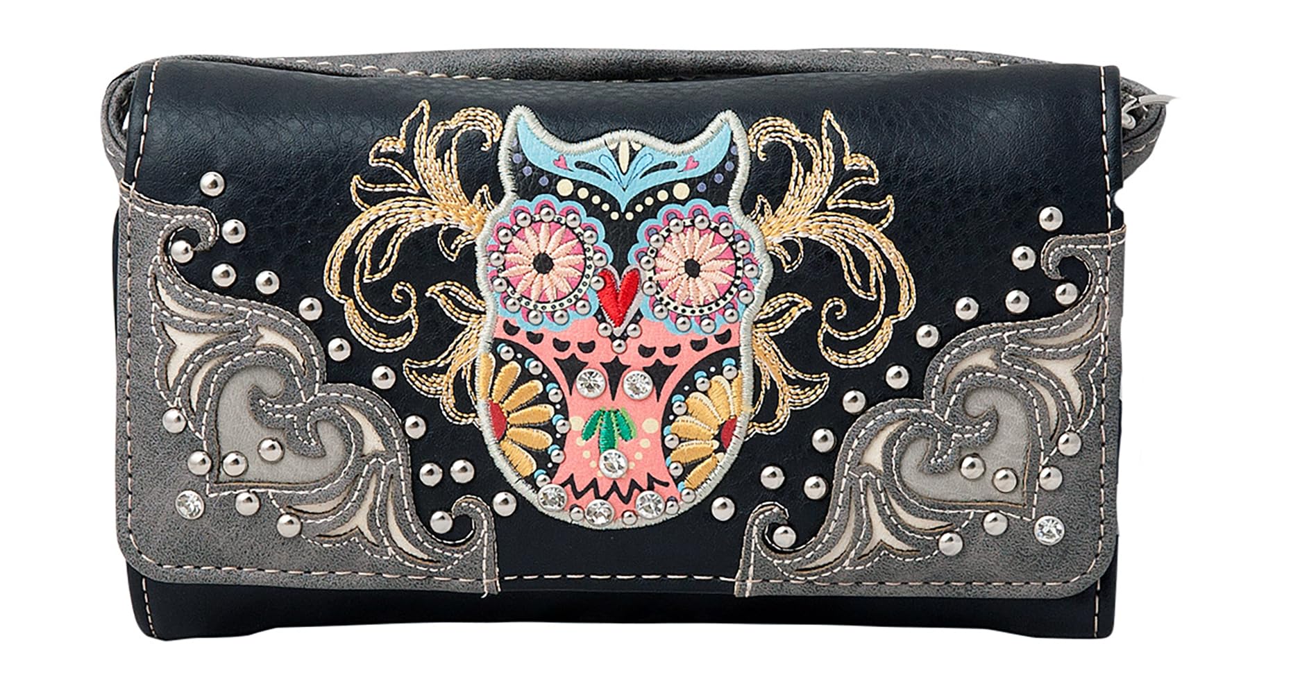 Owl Art Heart Crossbody Wristlet Clutch Wallet for Women - Stylish Bohemian Purse with Adjustable Strap - Perfect for Parties, Date Nights & Everyday Use