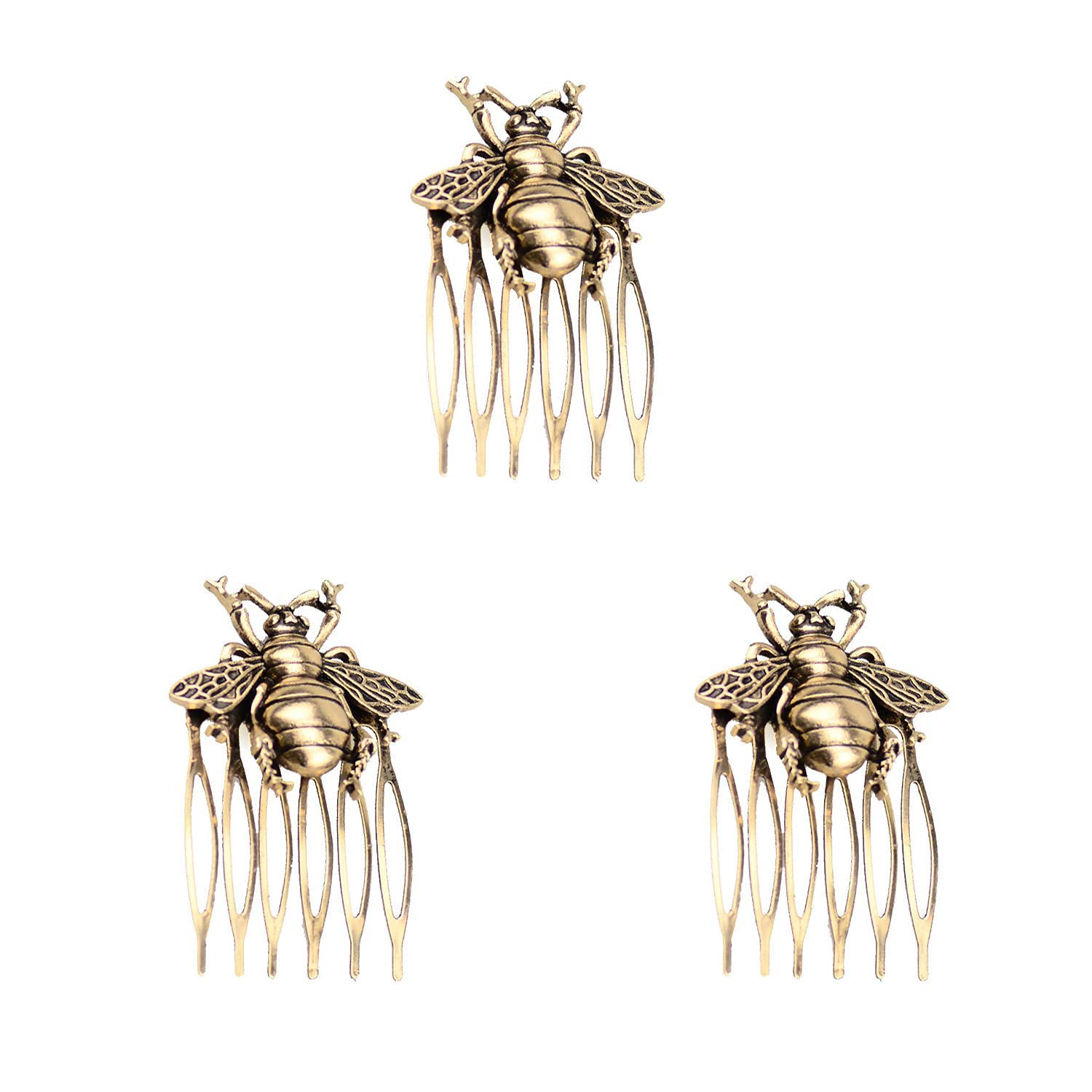 3 Pcs Vintage Bee Hair Side Combs - Decorative Retro Teeth Design Hair Accessories for Women, Bridal, Cosplay & Everyday Styling