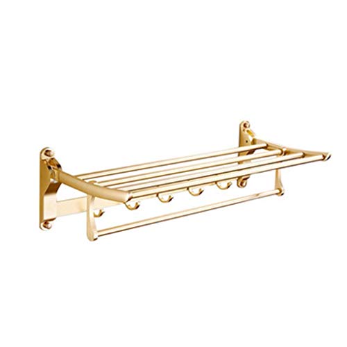 Premium Space Aluminum Folding Towel Rack - Wall Mounted Double Rail with 5 Hooks for Bathroom & Kitchen - Luxury Gold Finish | Perfect for Small Spaces & Modern Home Decor
