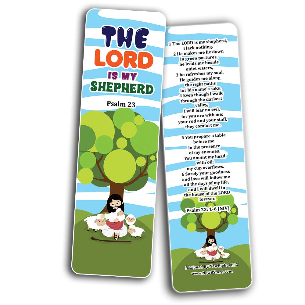 Psalm 23 The Lord is My Shepherd Bookmarks (12-Pack) - Religious Gift for VBS, Sunday School, Easter, Baptism, Thanksgiving & Christmas - Encouragement Cards for Kids, Boys & Girls - Perfect for Daily Bible Reading & Prayer Time