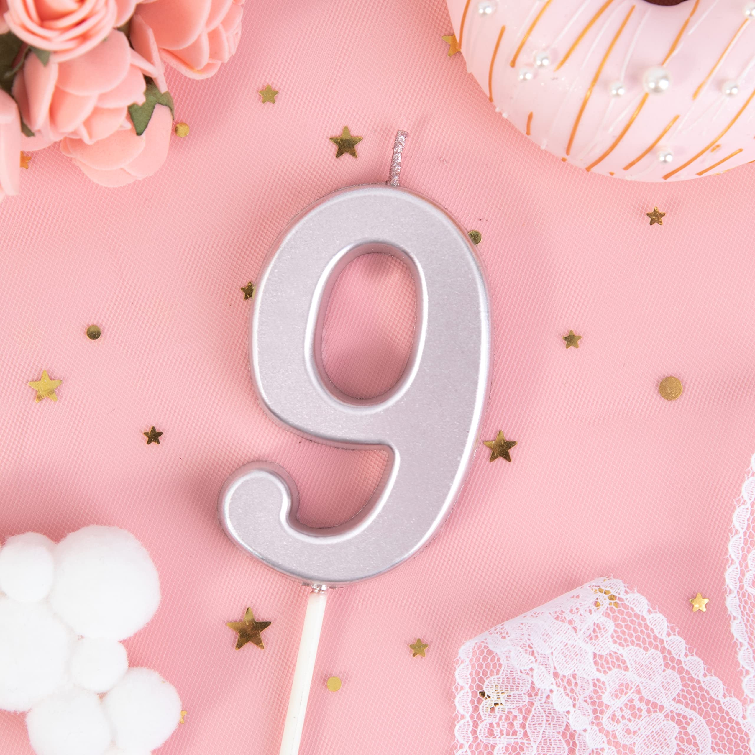 PHD CAKE 2.76 Inch Modern Rose Gold Number 9 Birthday Candles - Elegant Rose Gold Cake Toppers for Birthday Parties, Anniversaries & Special Celebrations